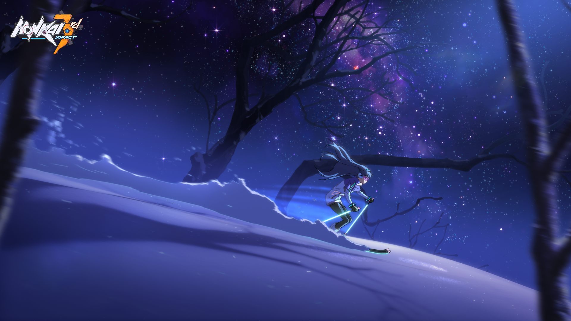 Bronya Zaychik from Honkai Impact 3rd skiing under the stars HD Wallpaper