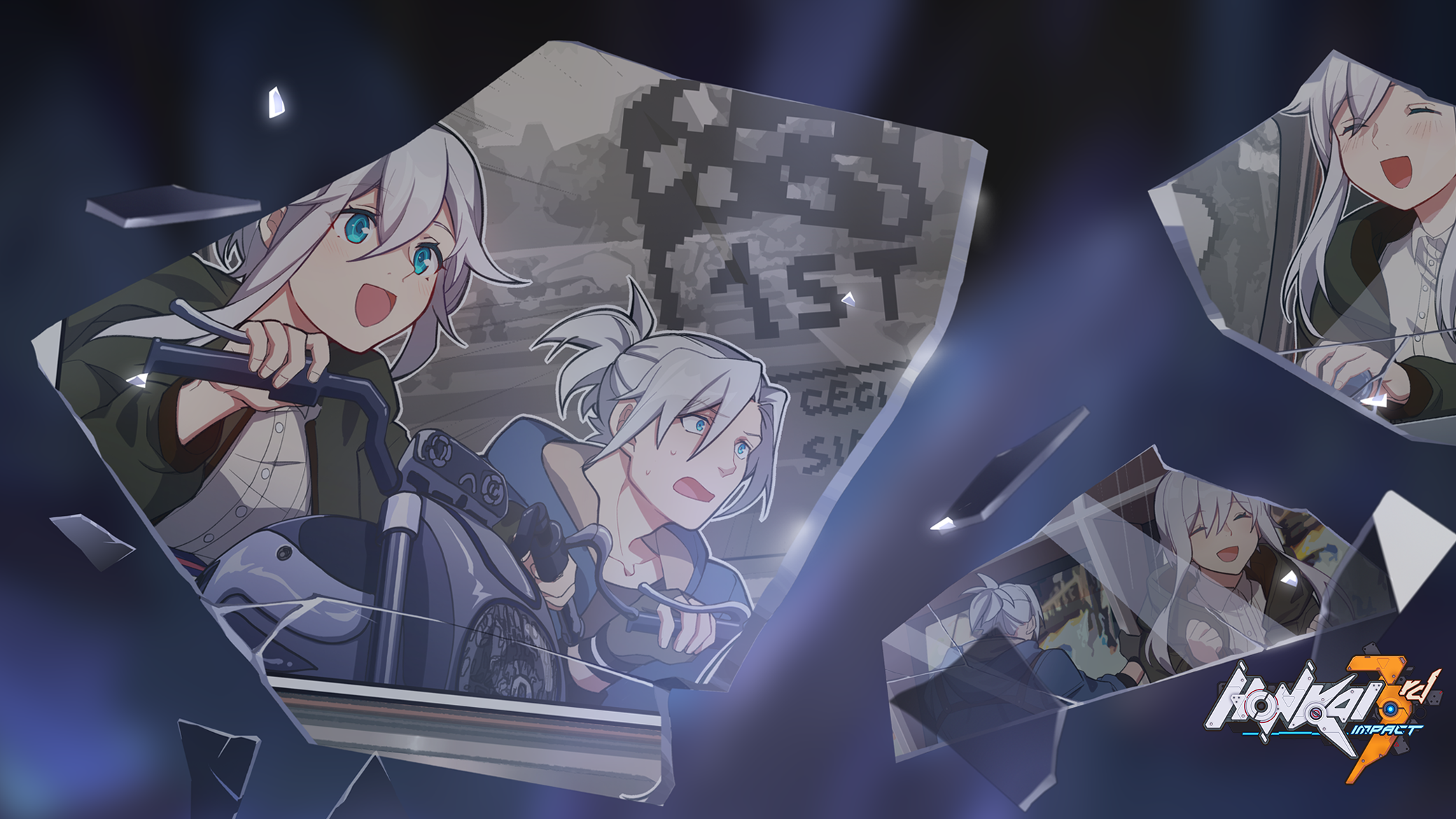 Kiana and Mei from Honkai Impact 3rd on a motorcycle HD Wallpaper