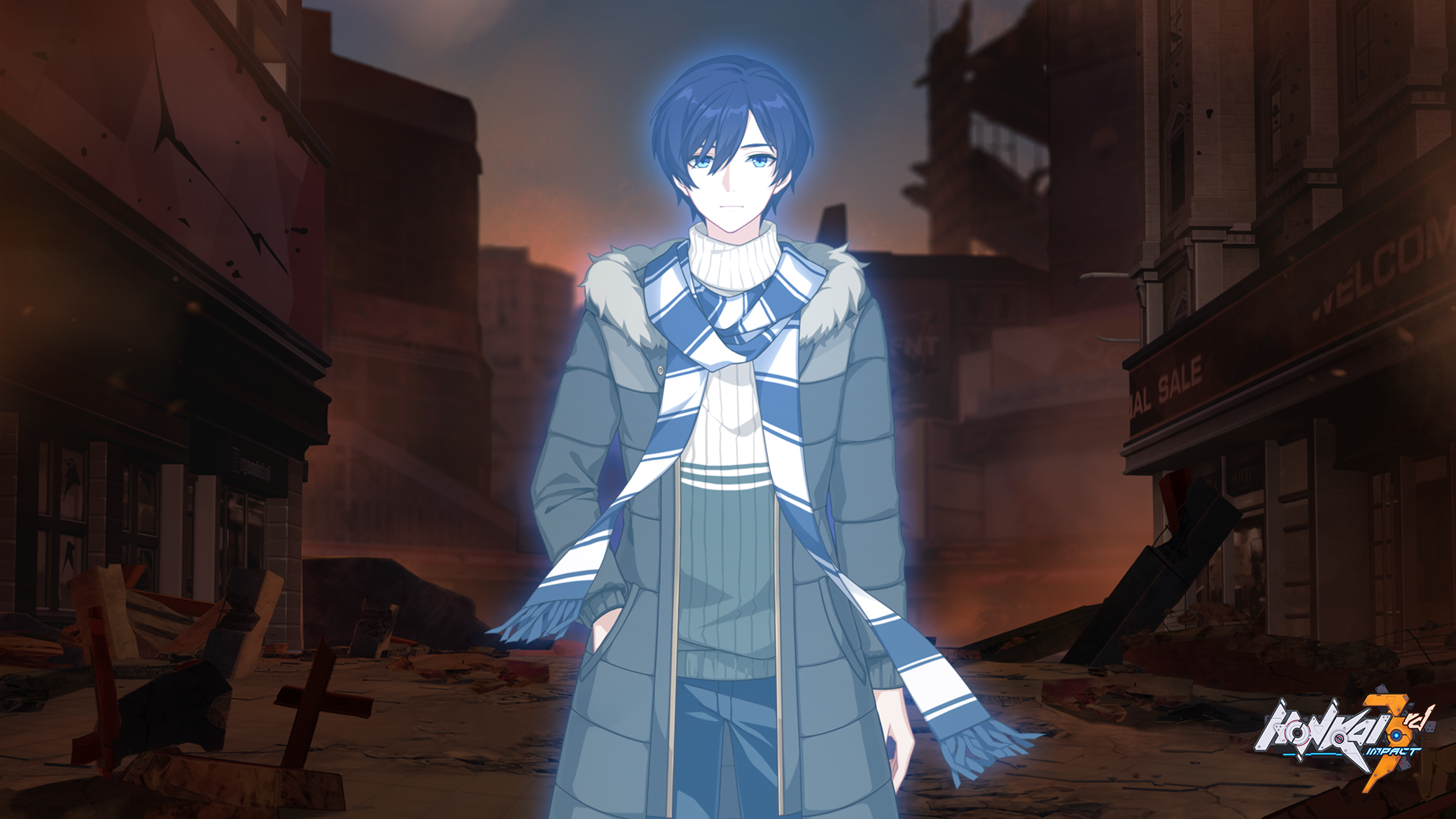 Welt Yang from Honkai Impact 3rd in a ruined city HD Wallpaper