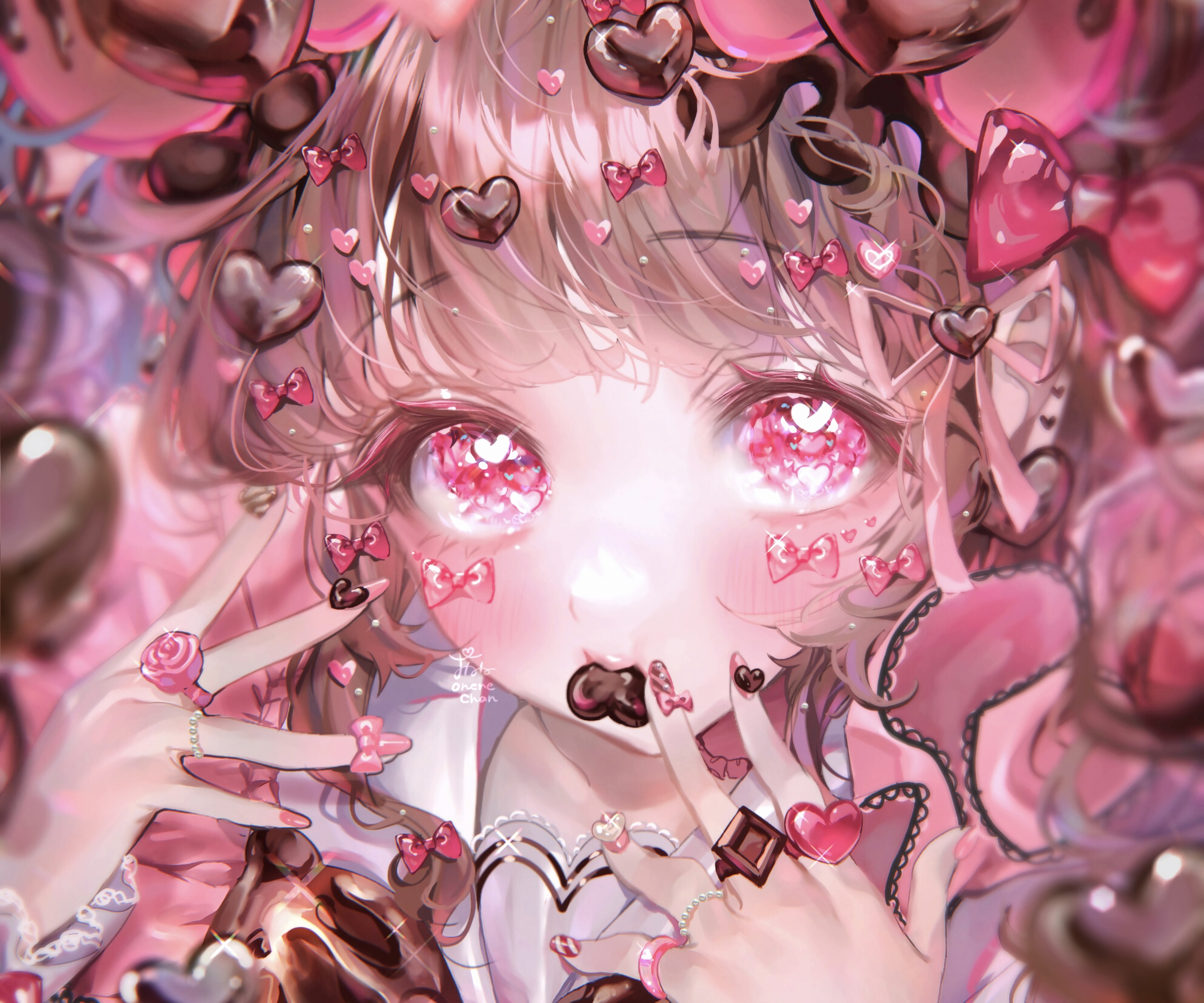 Girl with pink hair and chocolate accessories 4K HD Wallpaper