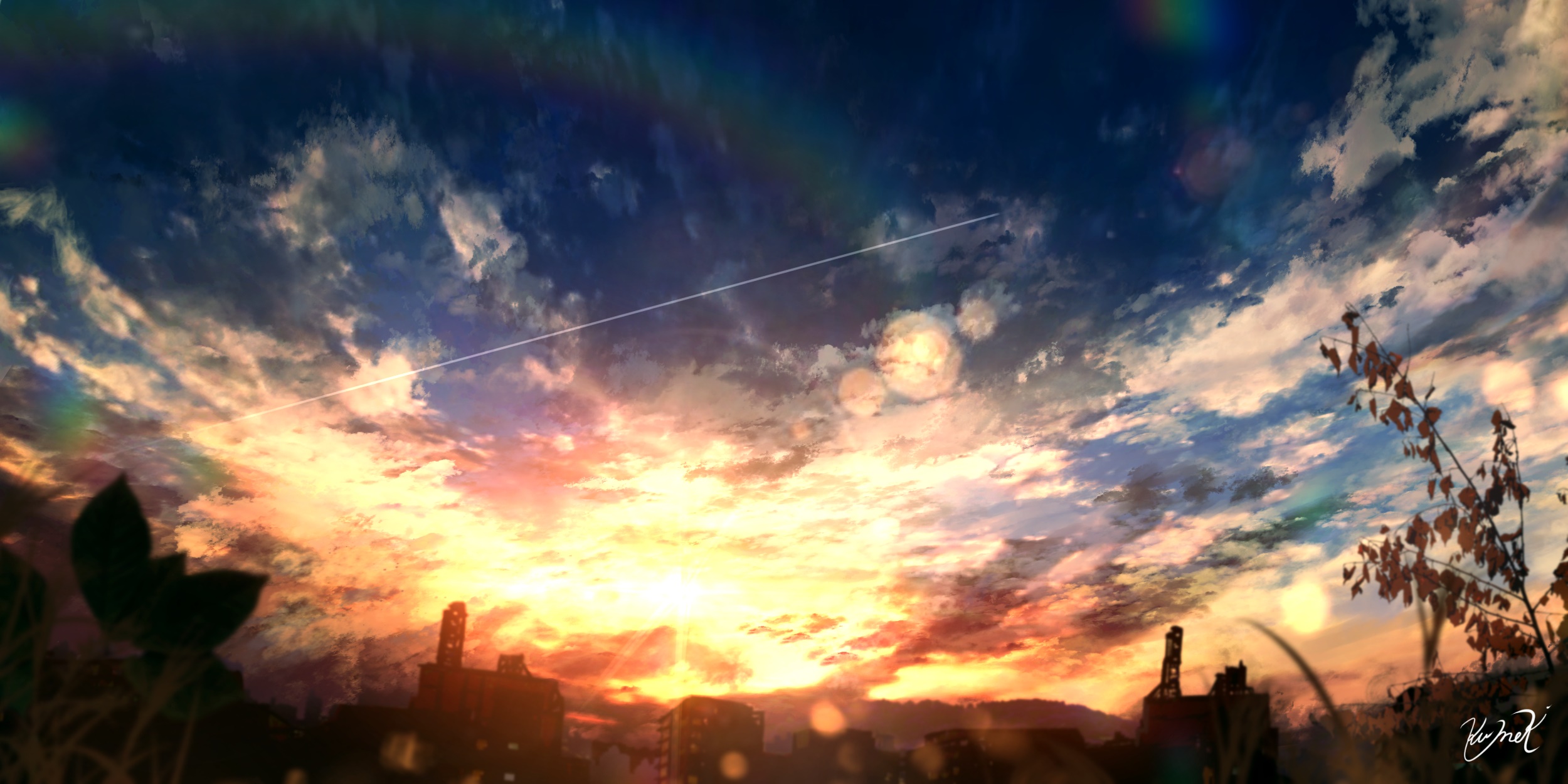 Sunset Sky with Clouds and Rainbow HD Wallpaper