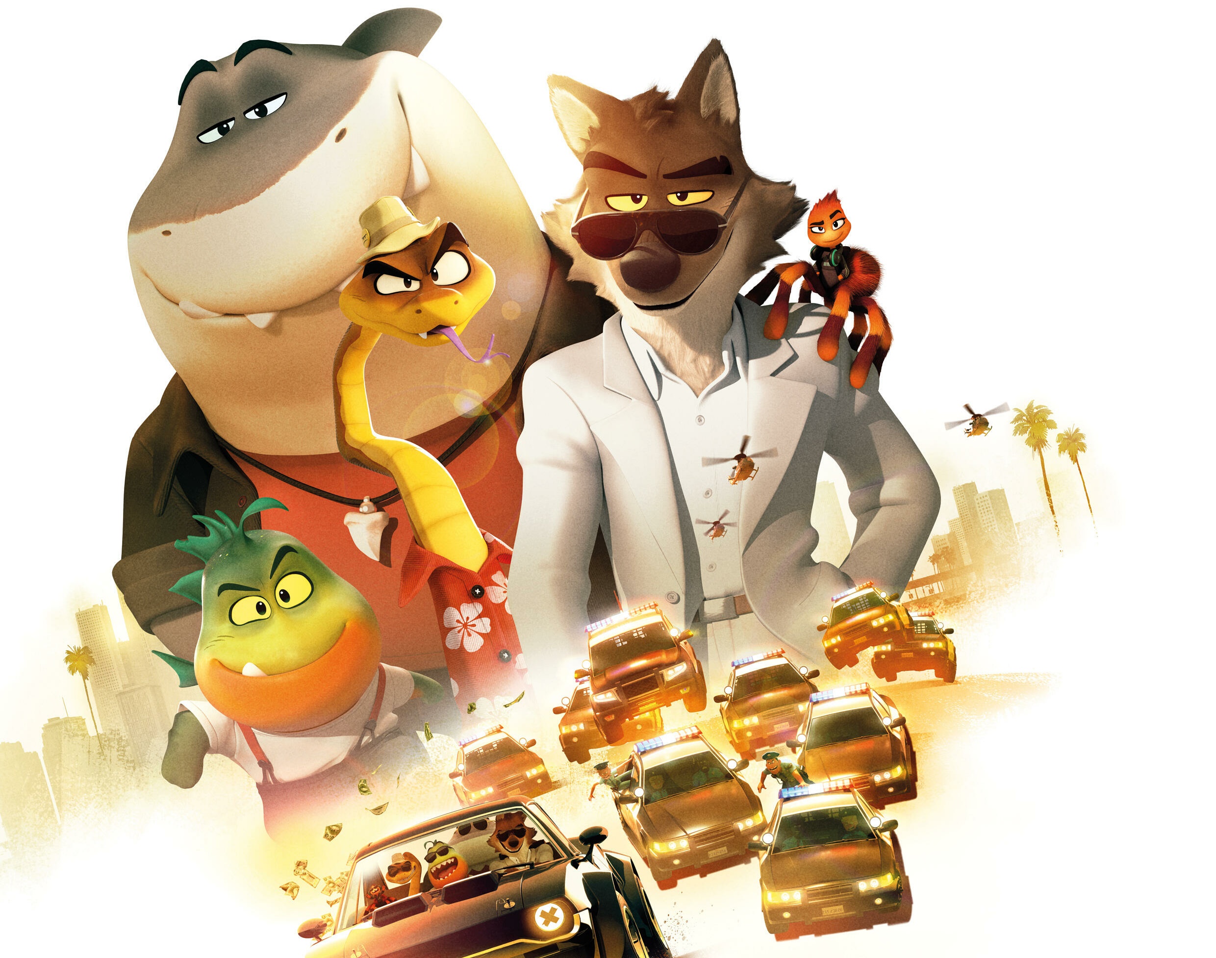 The Bad Guys characters with police cars HD Wallpaper
