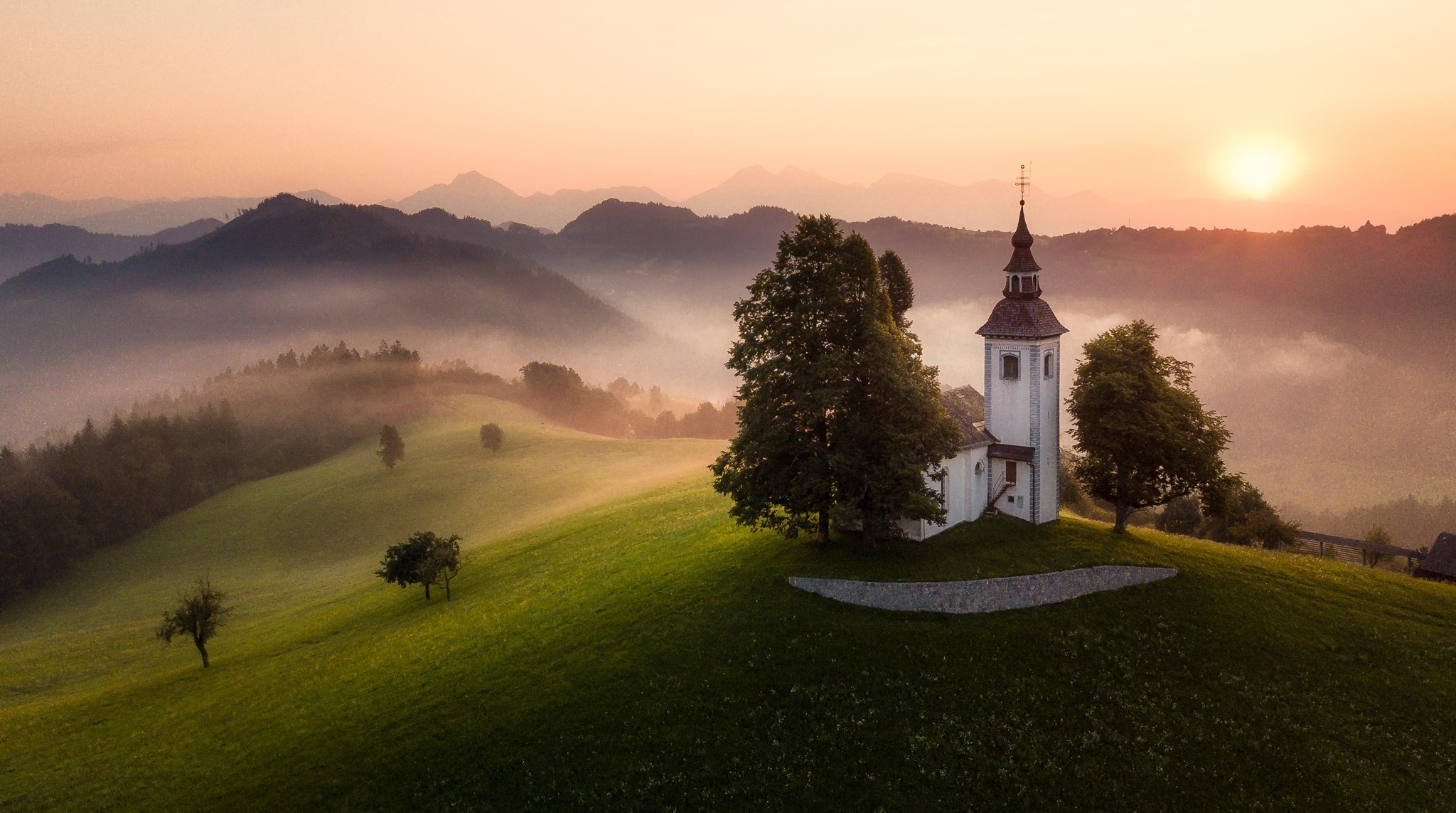 The Church of St. Thomas, Slovenia at sunrise HD Wallpaper
