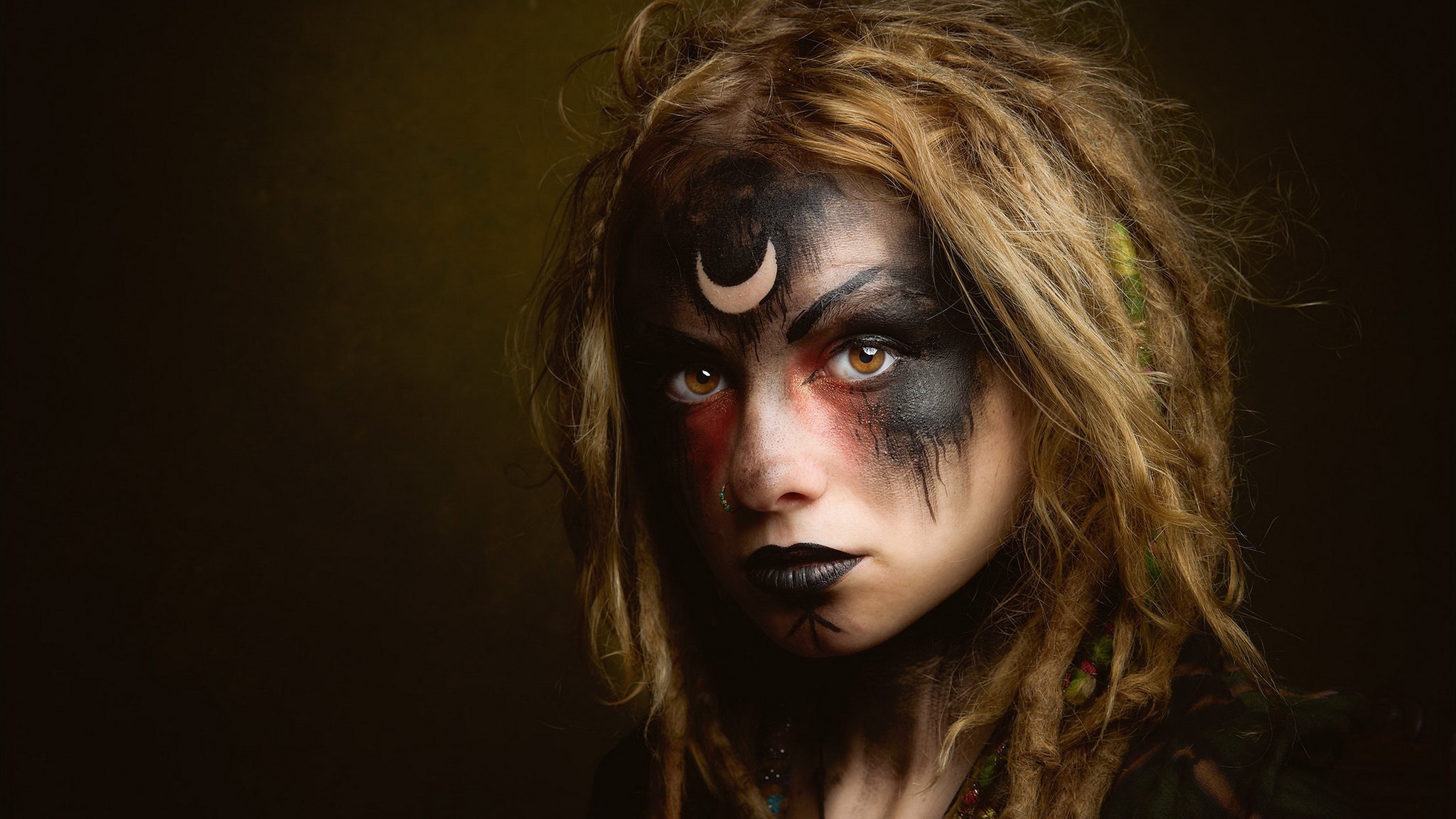 Woman with face paint and dreadlocks HD Wallpaper