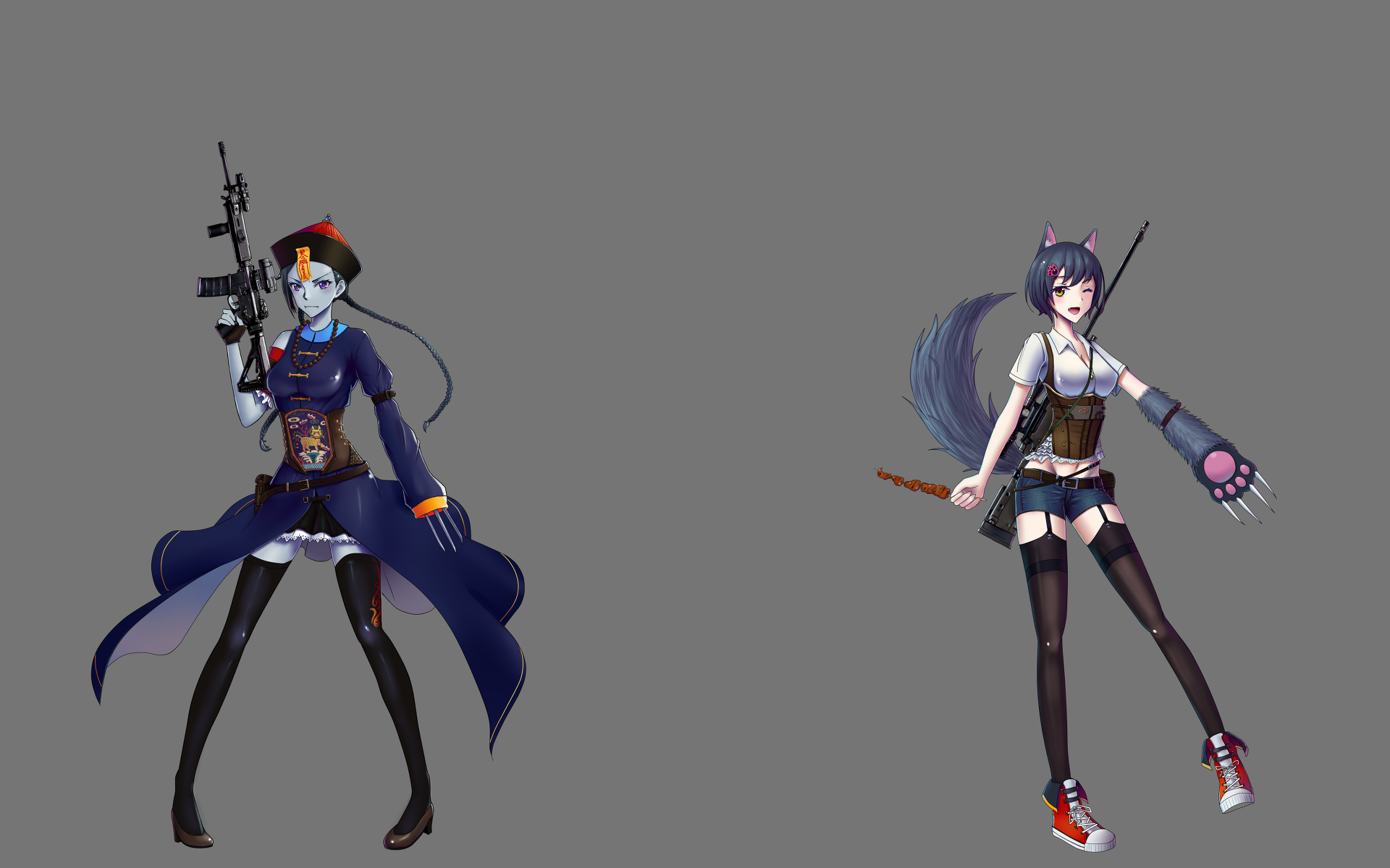 Two anime characters with weapons HD Wallpaper