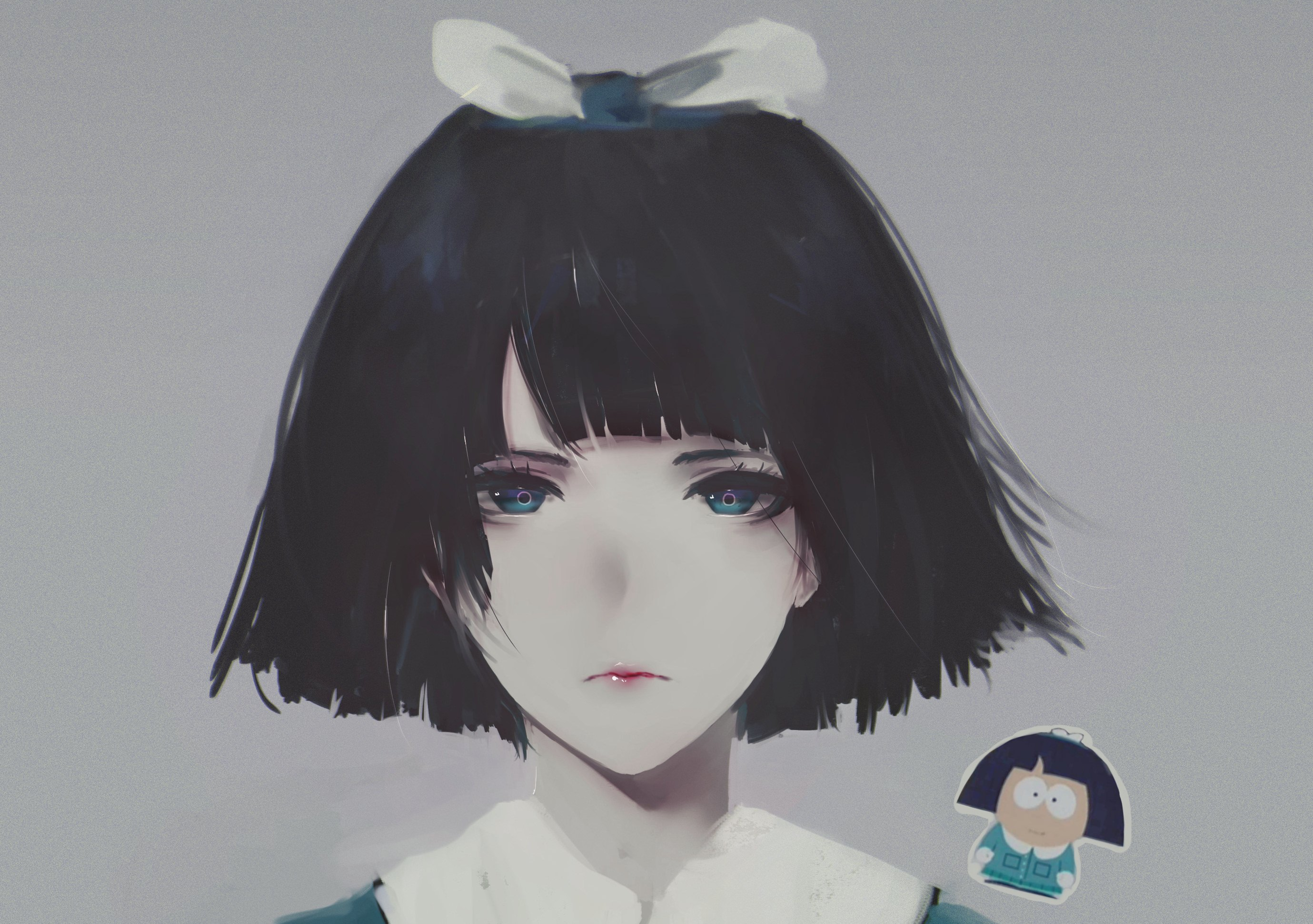 Anime girl with black hair and blue eyes HD Wallpaper