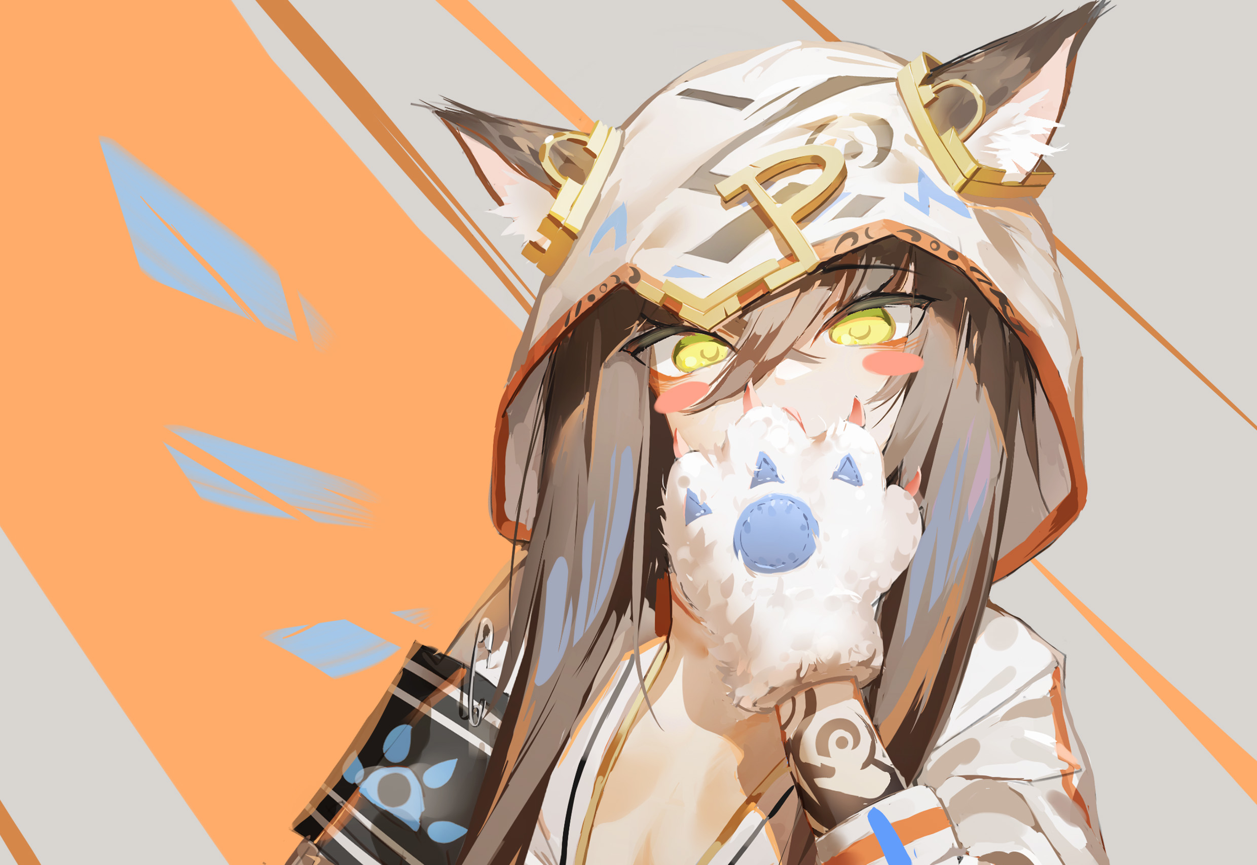Anime girl with cat ears and paw covering mouth HD Wallpaper