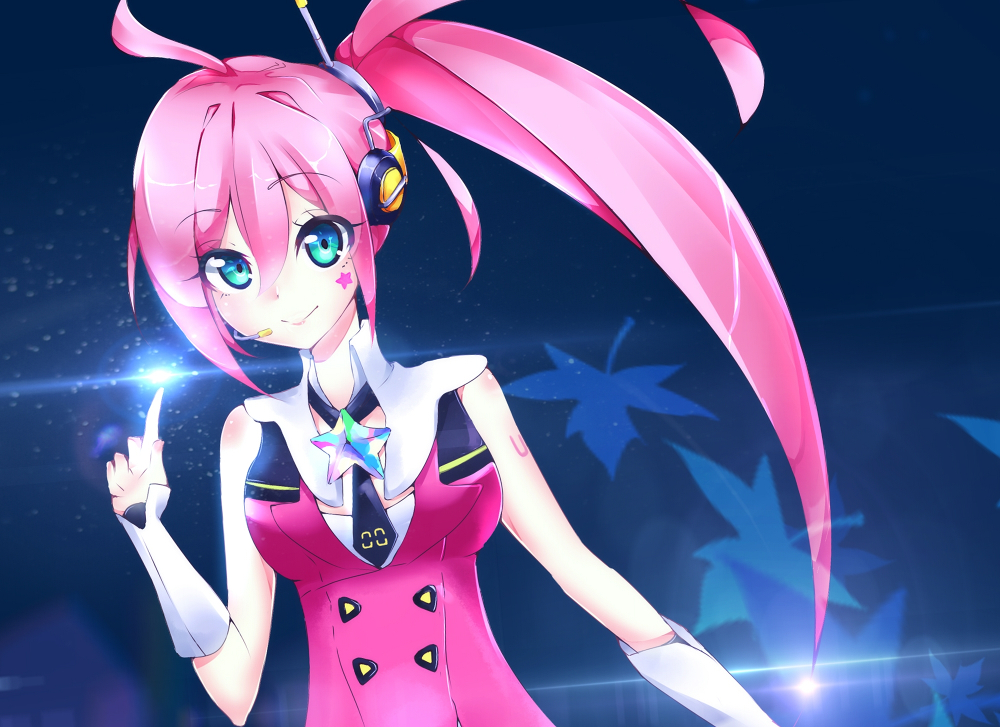 Uni from Vocaloid with pink hair and headphones HD Wallpaper