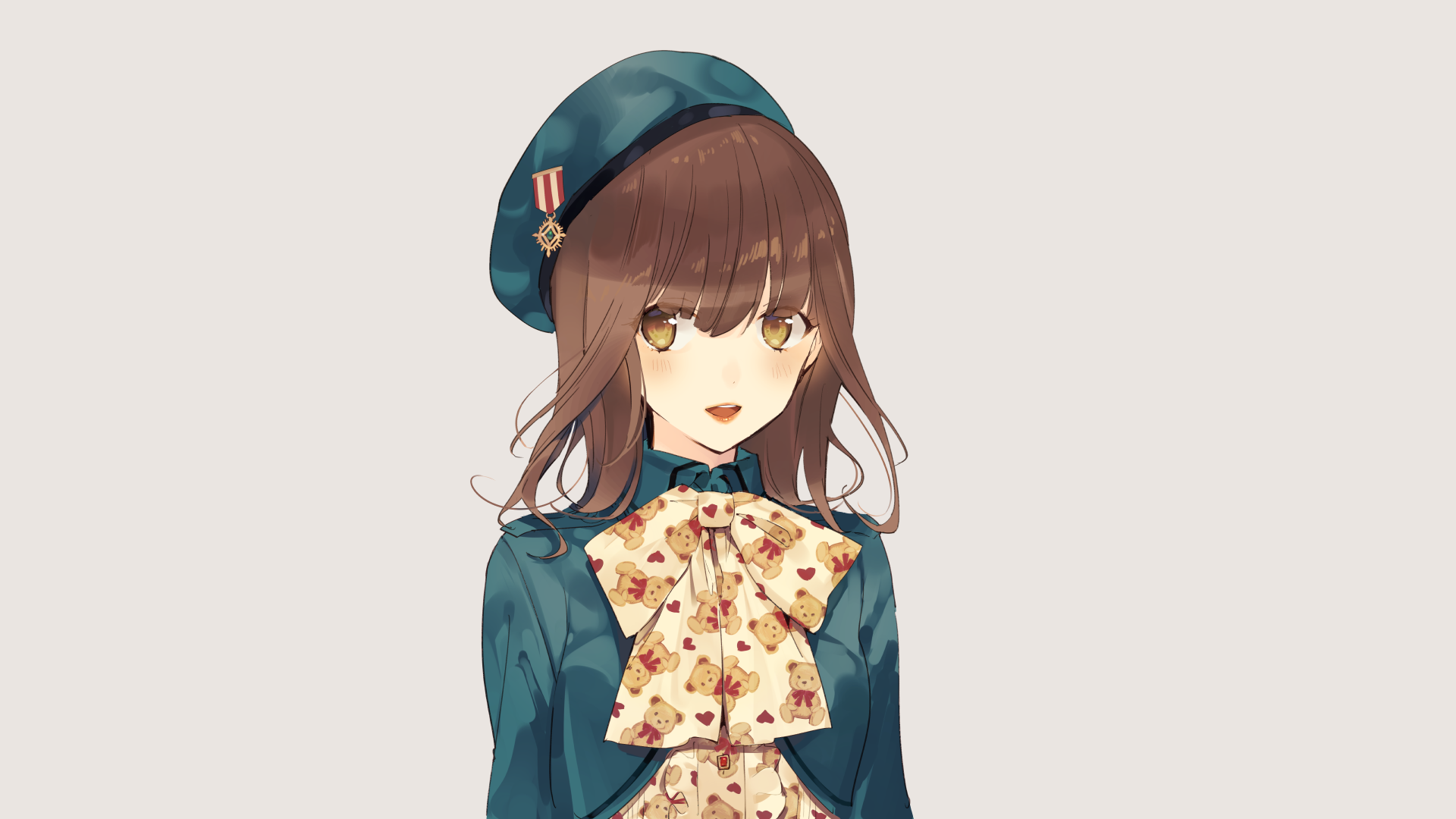 Anime girl with brown hair and beret HD Wallpaper