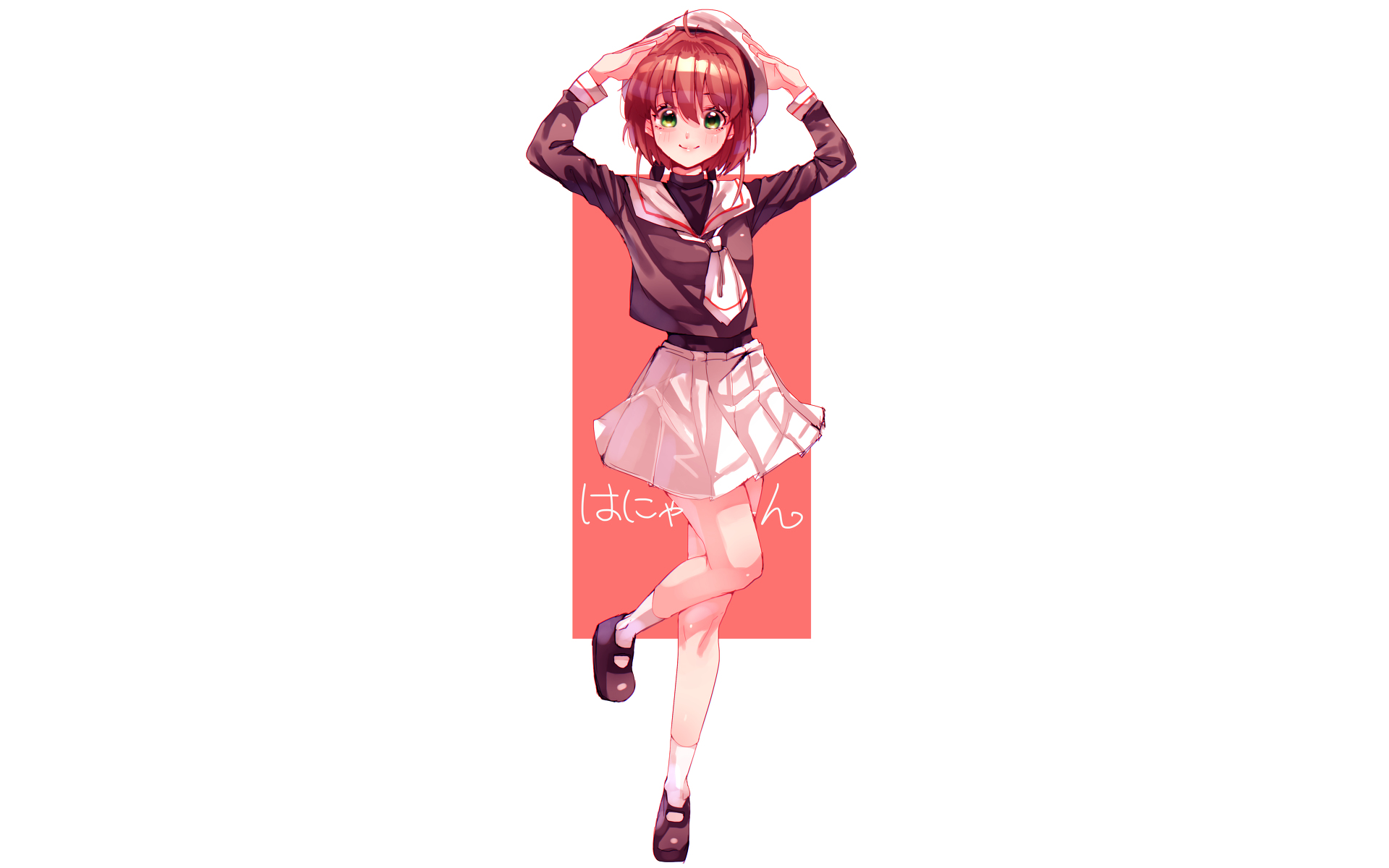 Anime girl in sailor uniform holding hat HD Wallpaper