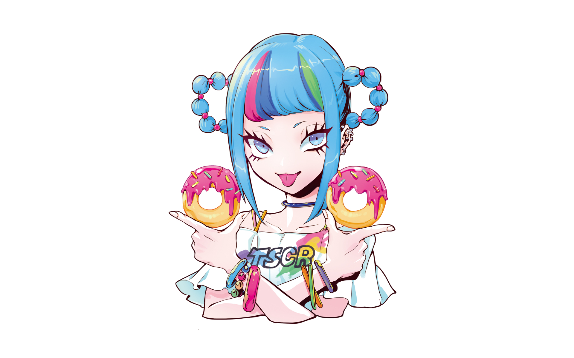 Girl with blue hair and donuts HD Wallpaper