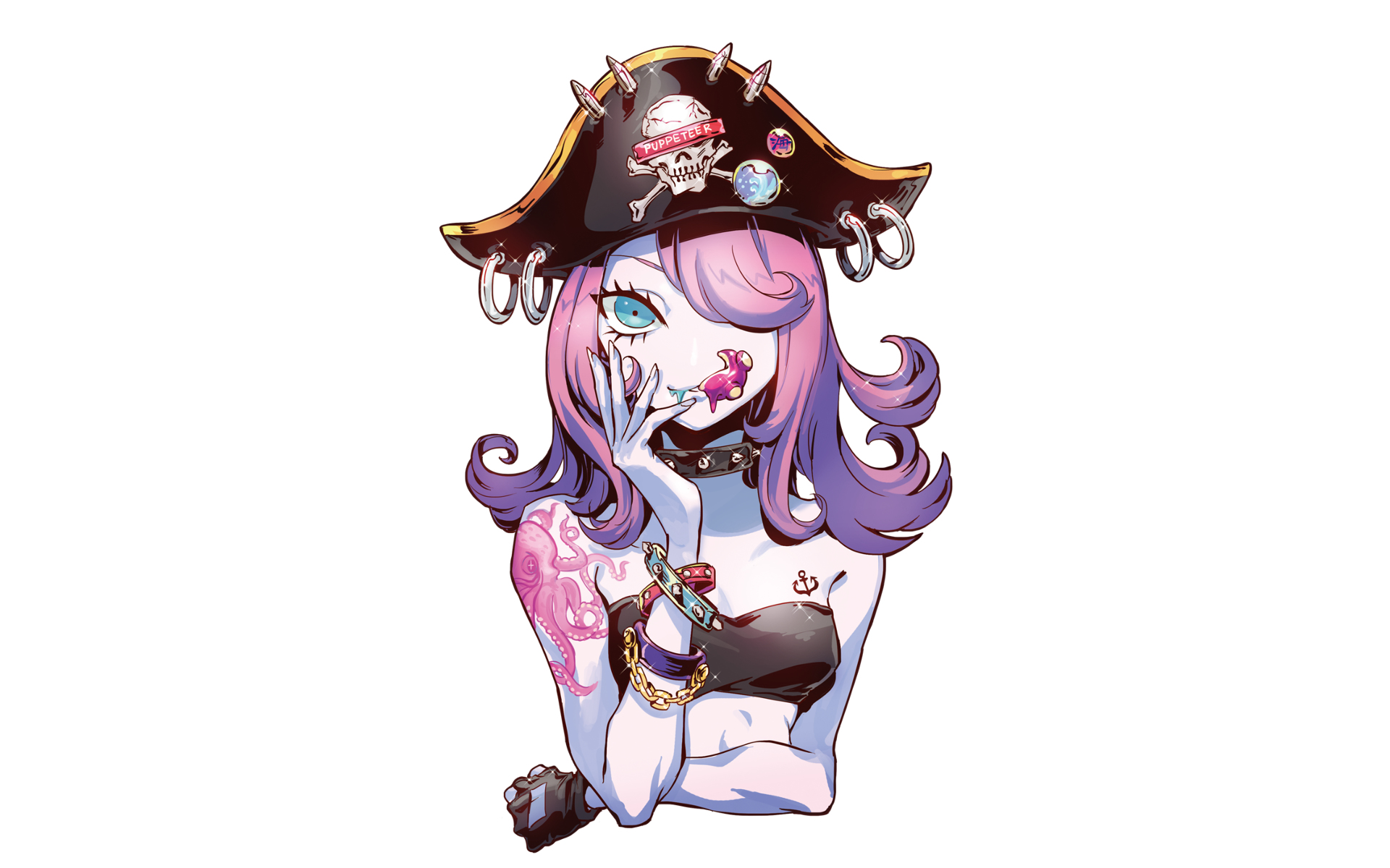Pirate girl with purple hair and tattoos HD Wallpaper