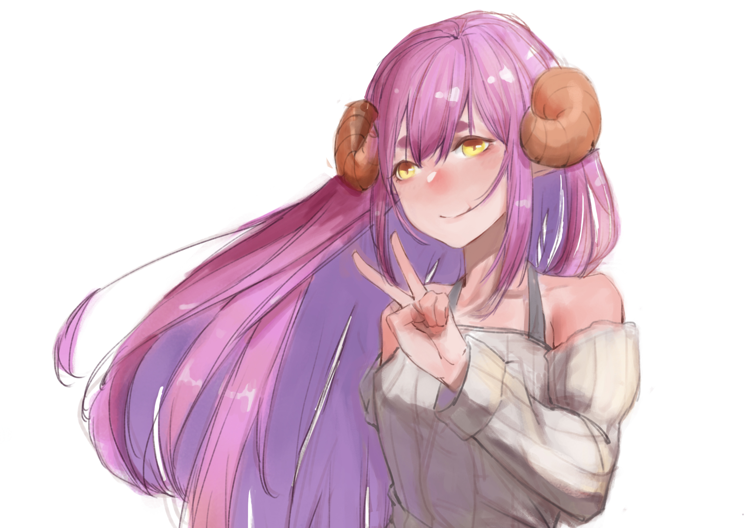 Anime girl with pink hair and horns HD Wallpaper