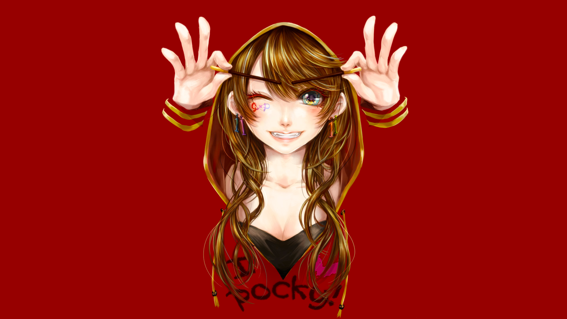 Girl with Pocky sticks and hoodie HD Wallpaper