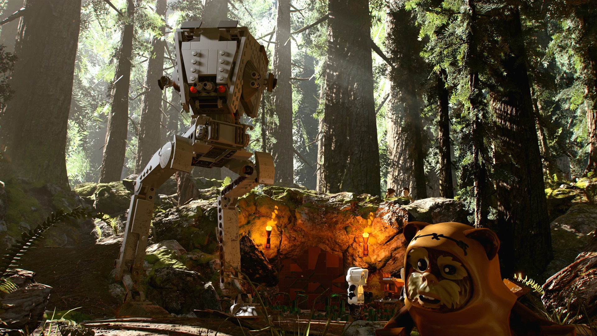 Lego AT-ST Walker and Ewok in Forest HD Wallpaper
