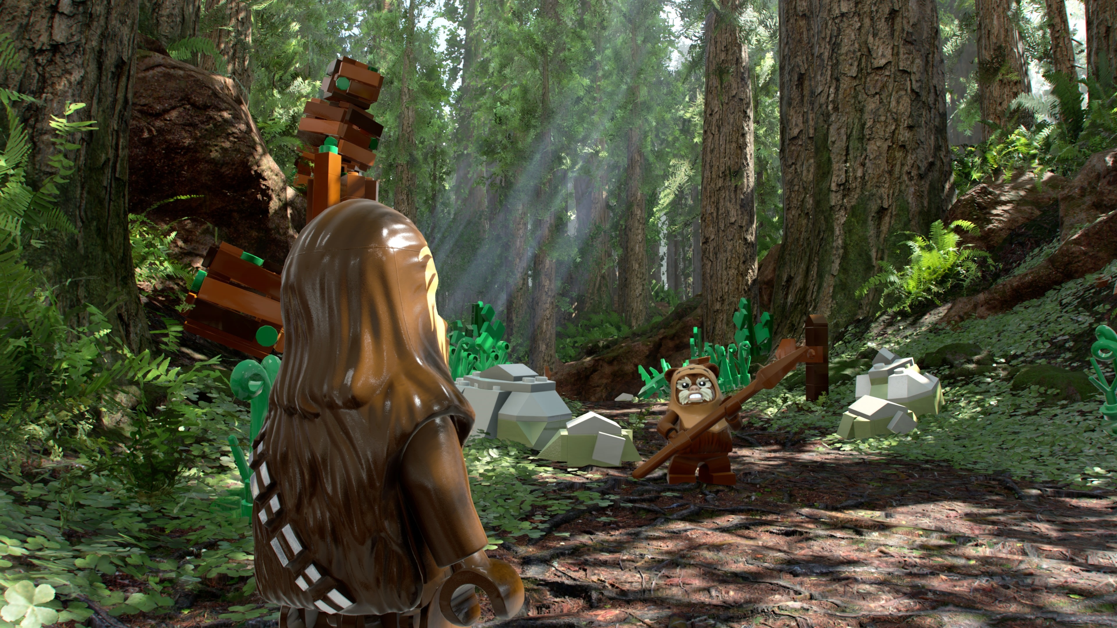 Chewbacca and Ewok from Lego Star Wars: The Skywalker Saga 4K HD Wallpaper