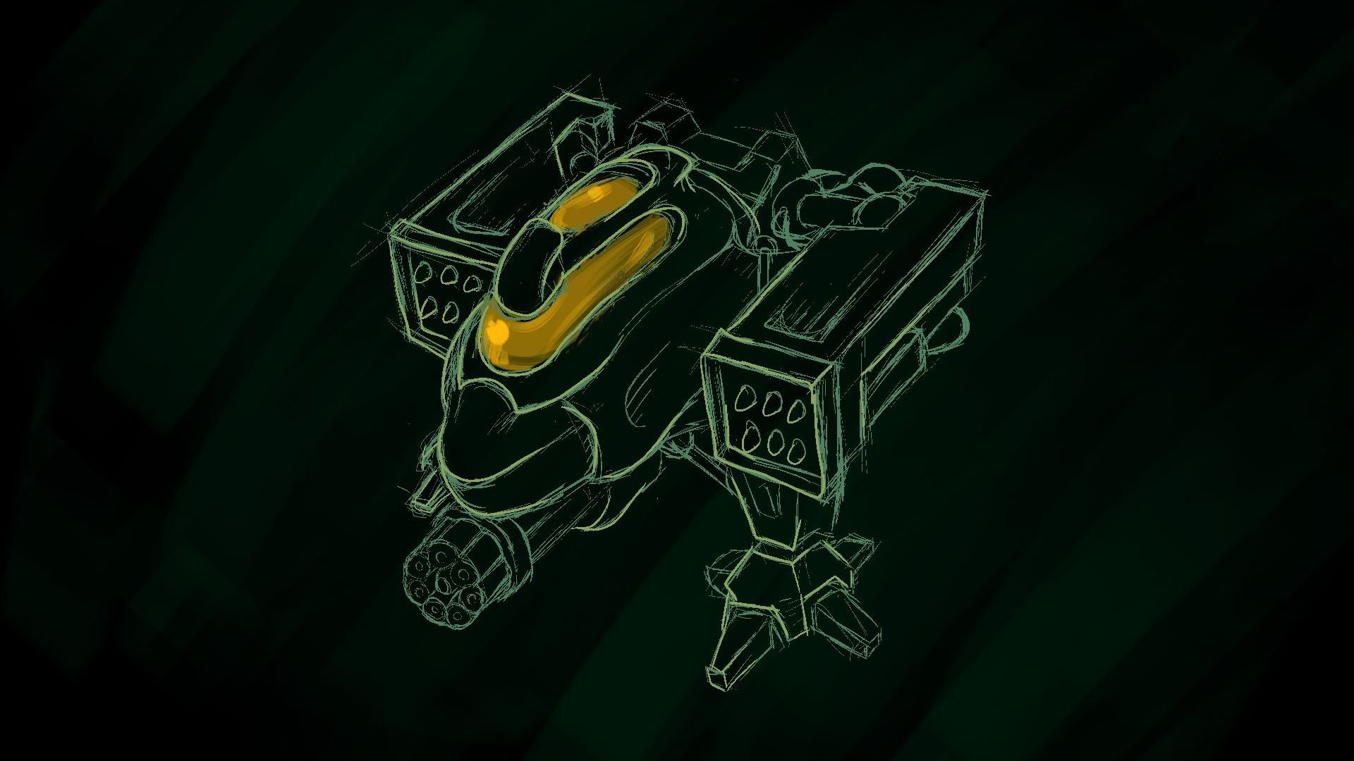 Sketch of a futuristic mech with weapons HD Wallpaper