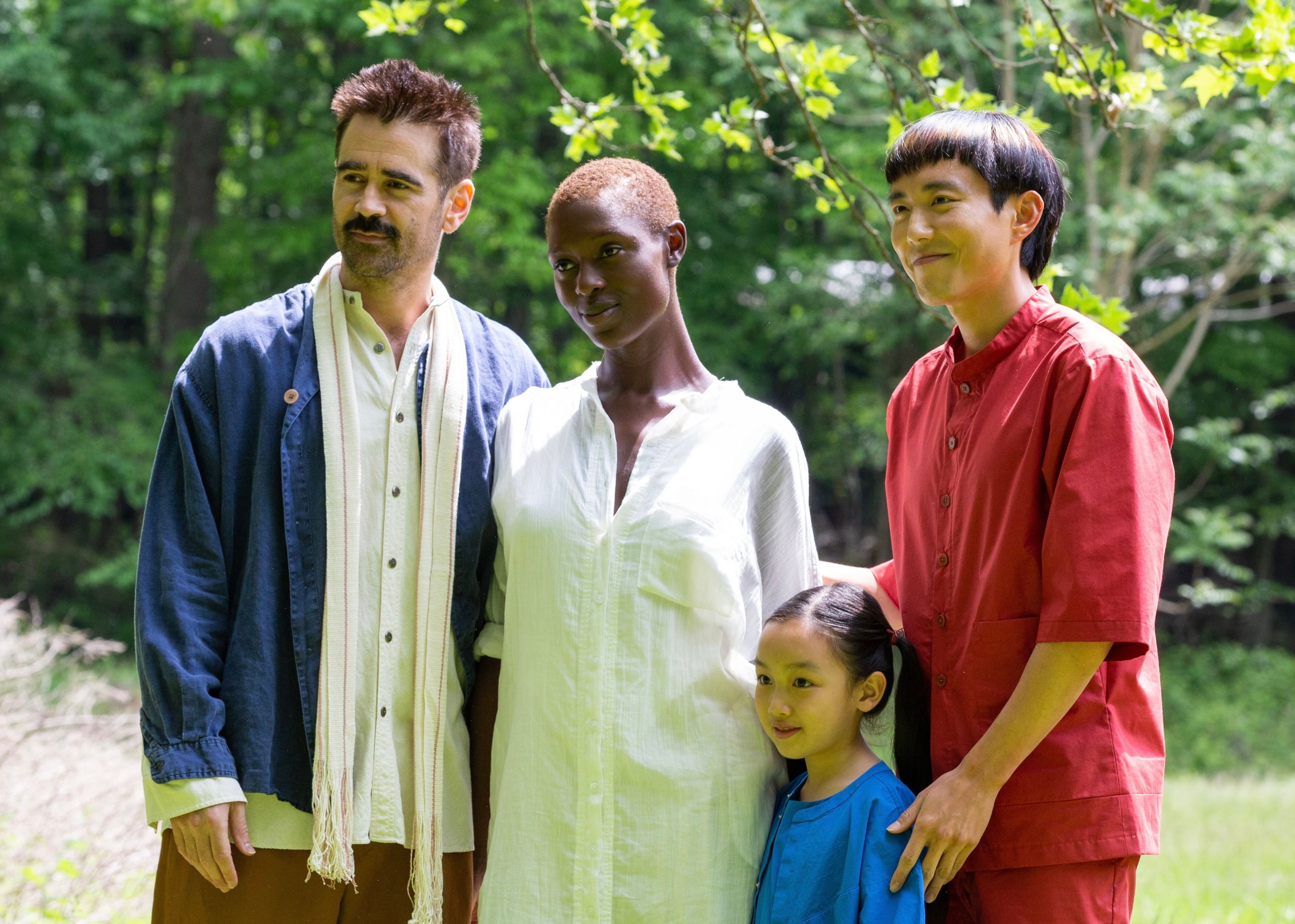 Colin Farrell, Jodie Turner-Smith, Justin H. Min, and child in After Yang HD Wallpaper