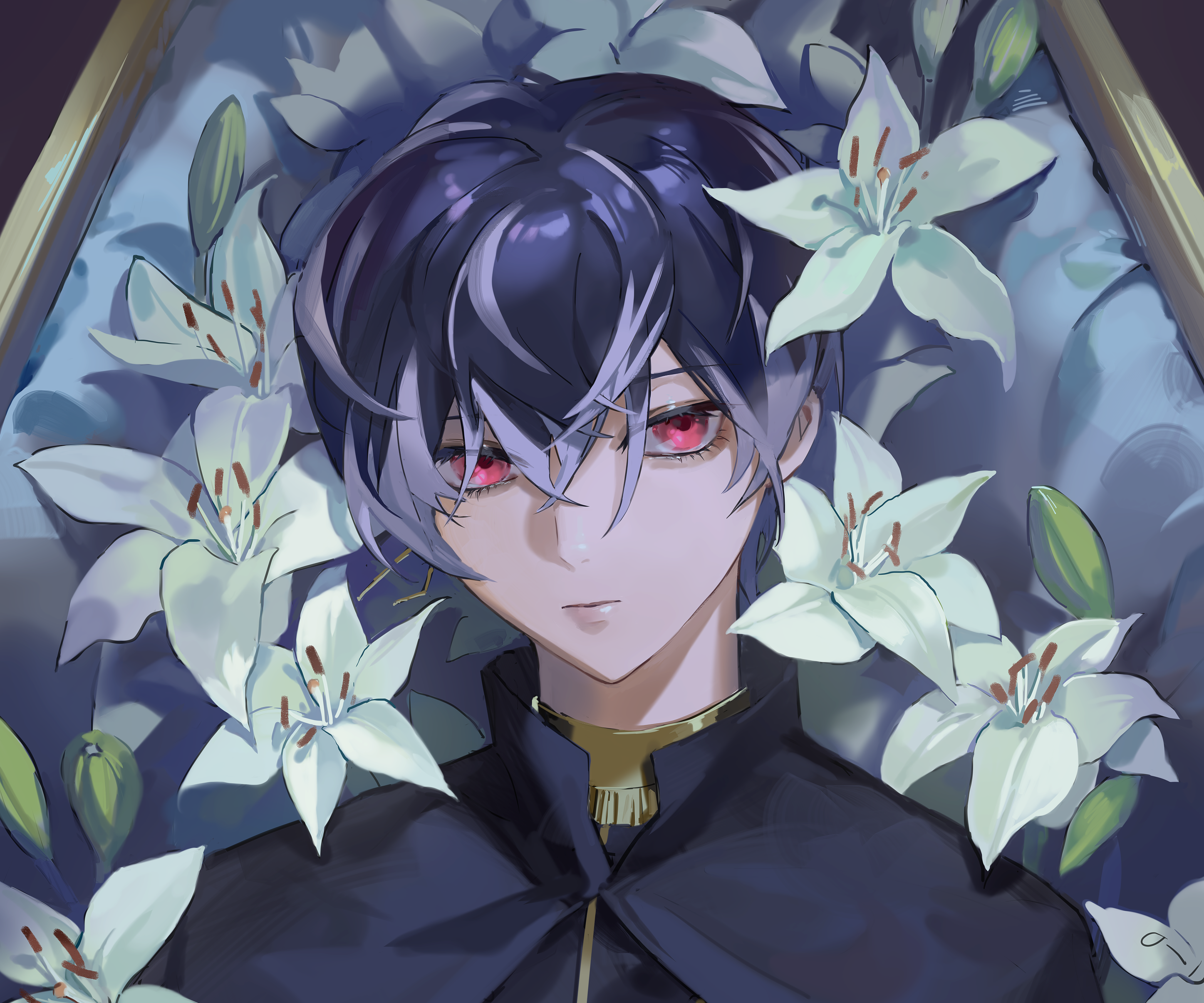 Momo from IDOLiSH7 with white lilies HD Wallpaper