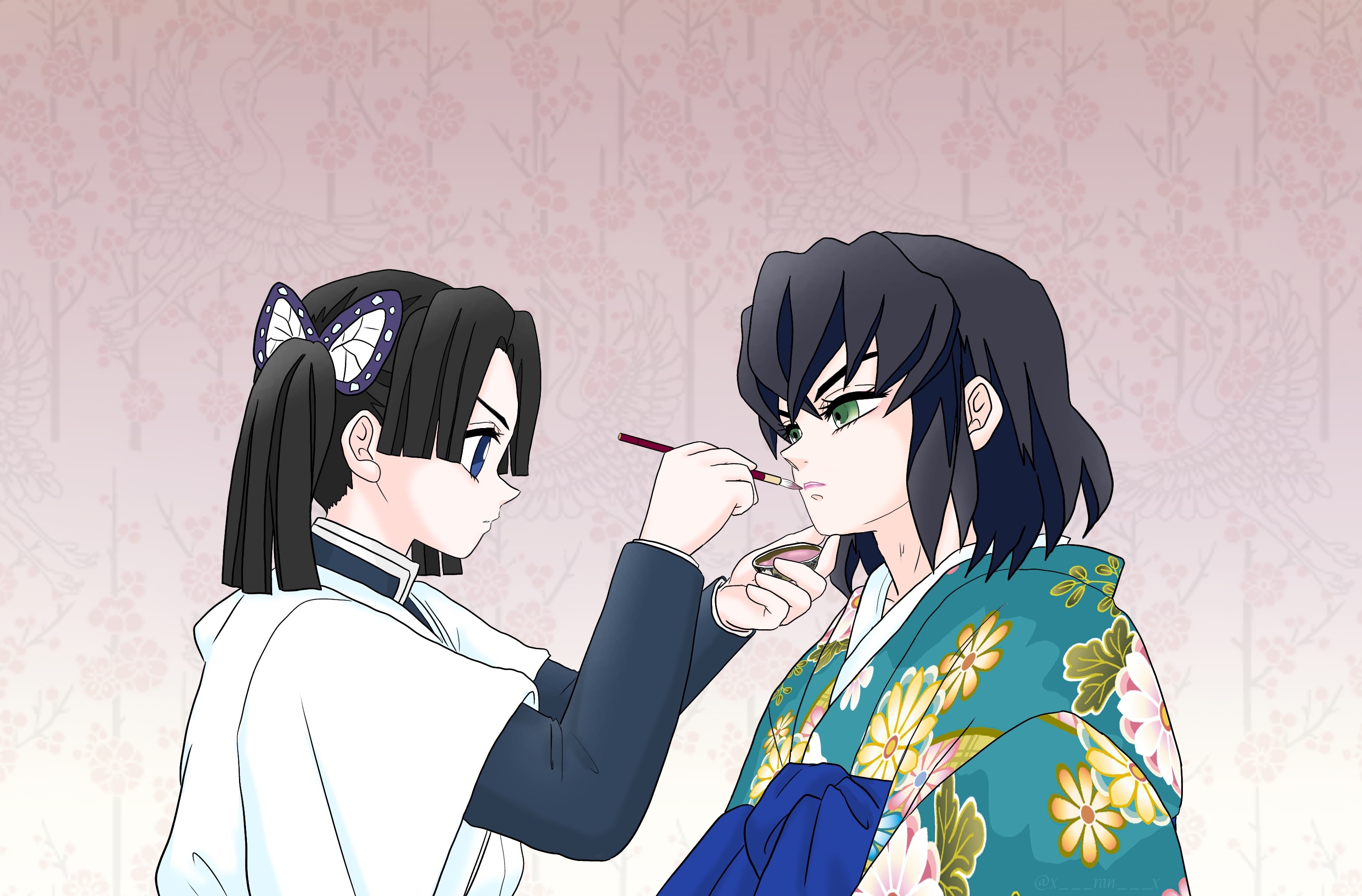 Inosuke and Aoi from Demon Slayer applying makeup HD Wallpaper