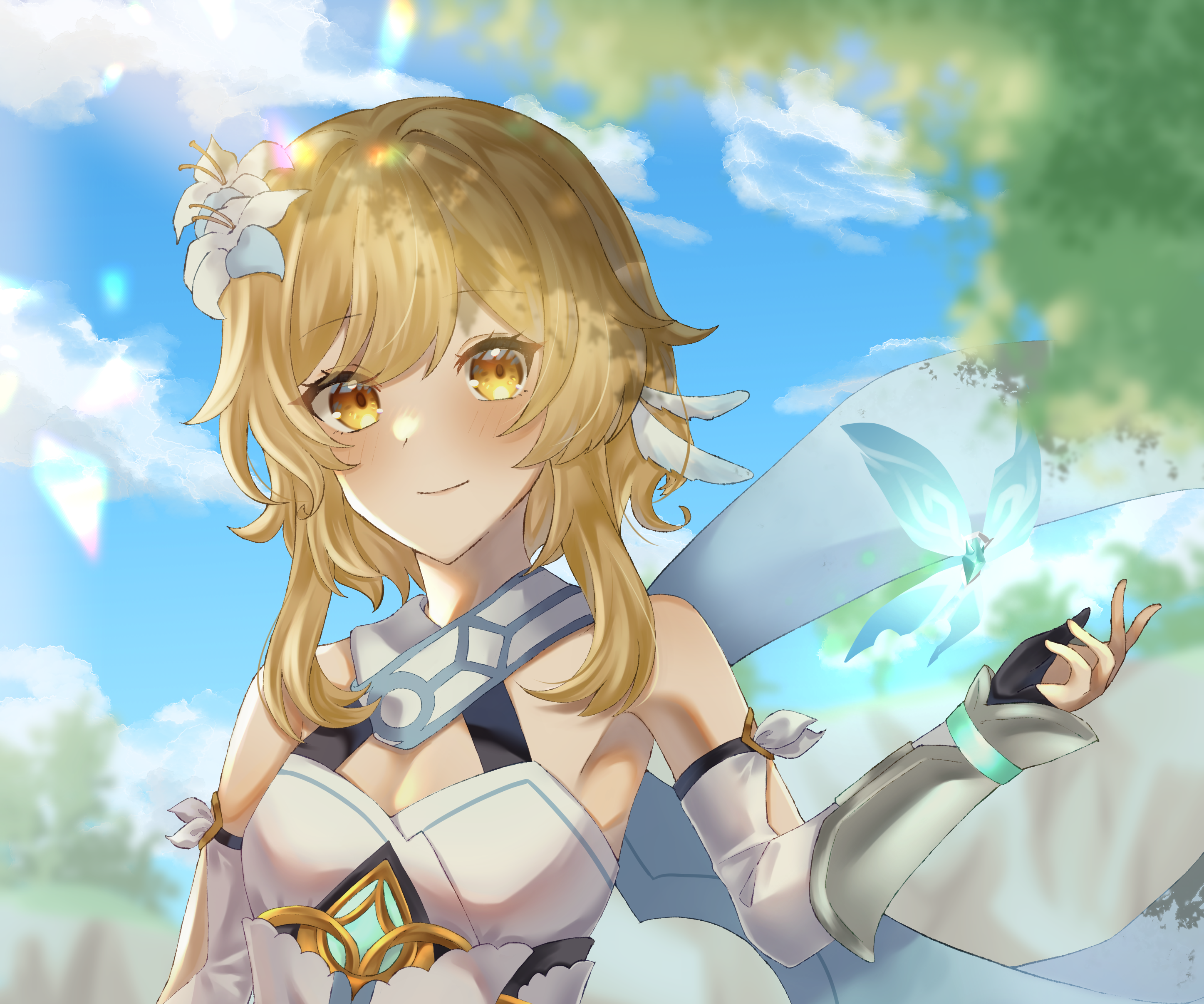 Lumine from Genshin Impact with a butterfly HD Wallpaper