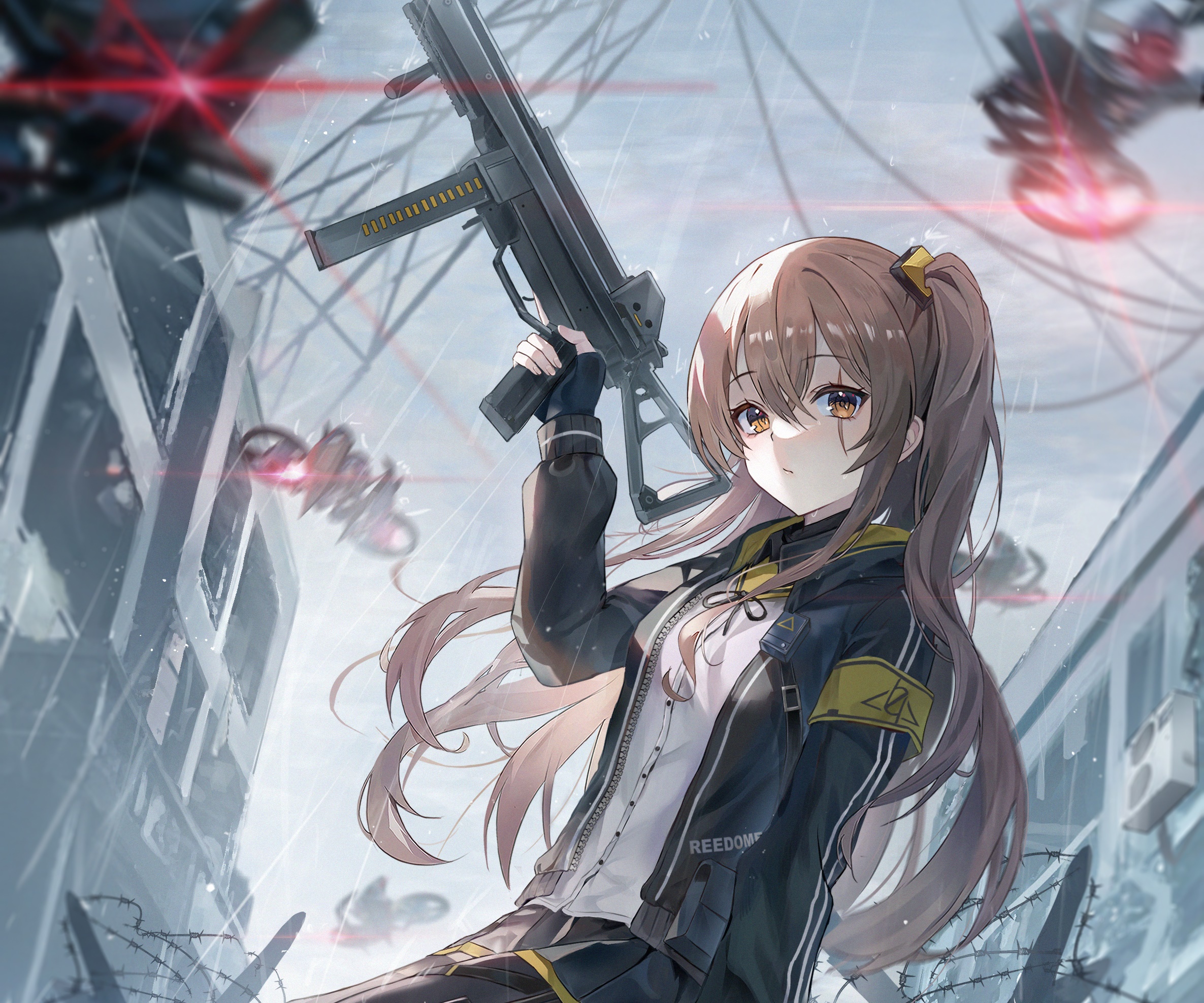 UMP45 from Girls Frontline holding a submachine gun HD Wallpaper