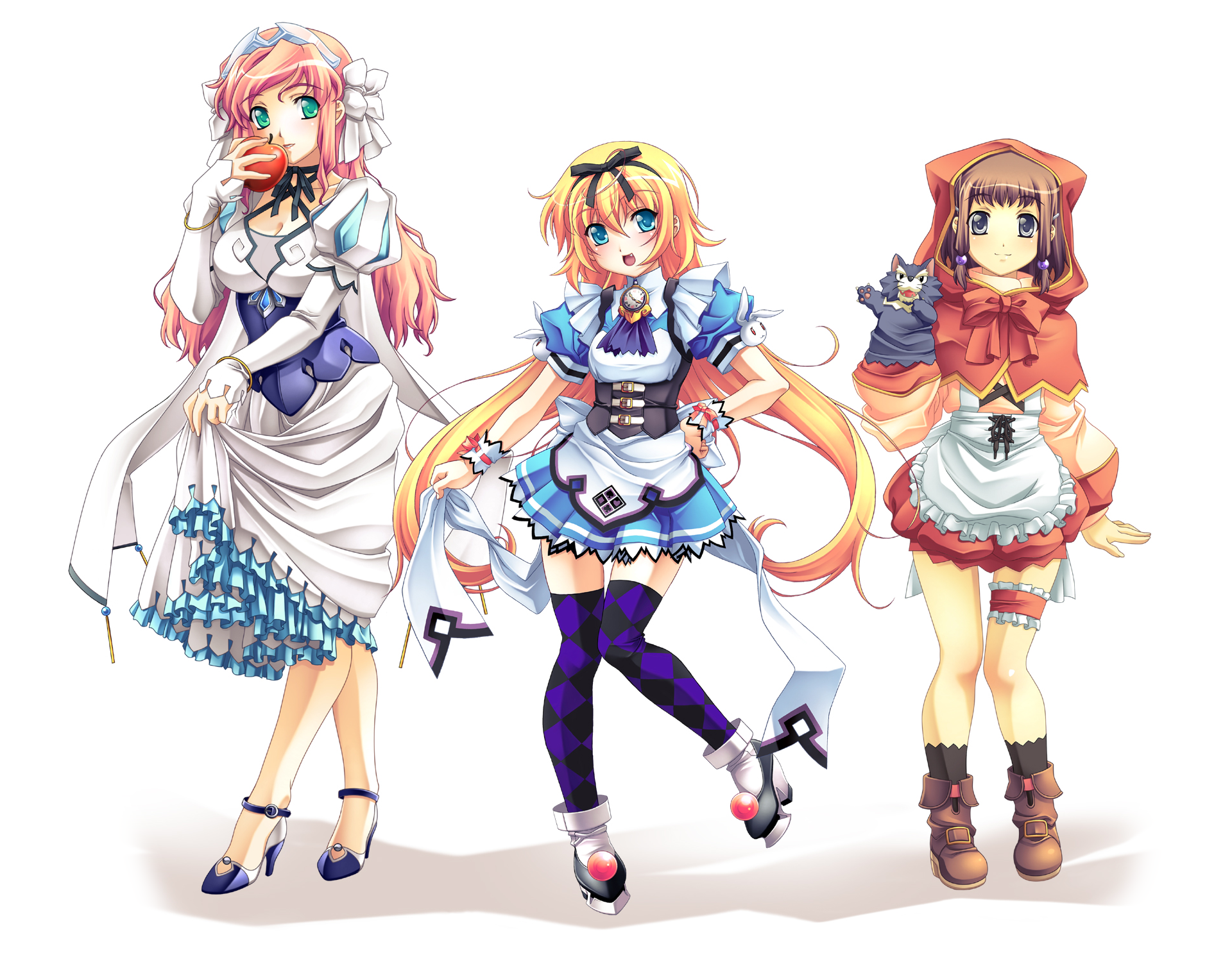 Three anime girls in fantasy dresses HD Wallpaper