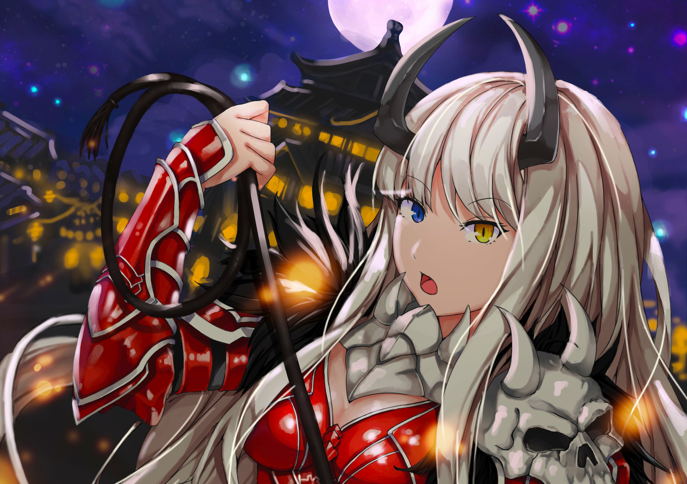 Demon girl with heterochromia holding a whip HD Wallpaper