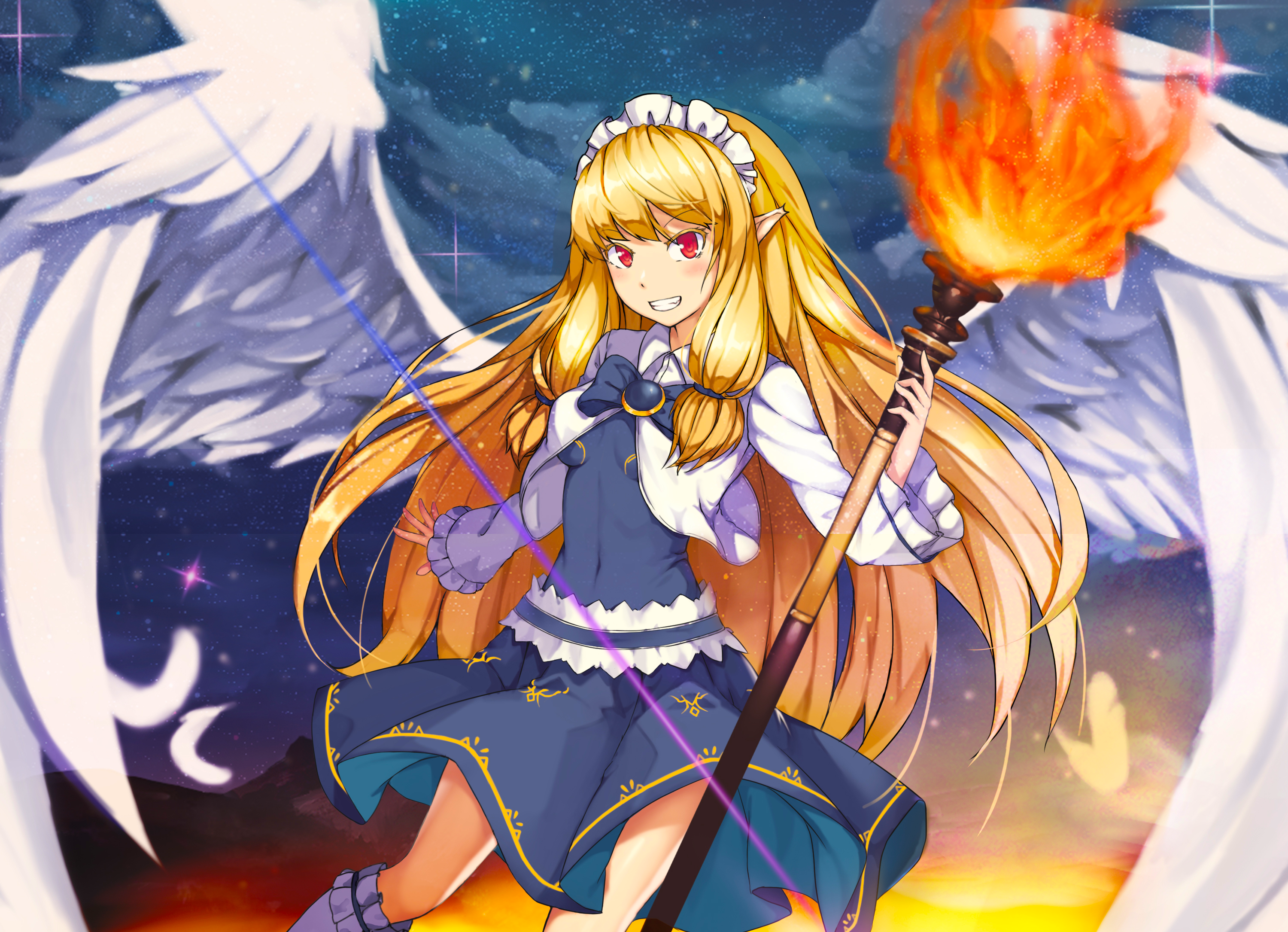 Angel with a torch and wings HD Wallpaper