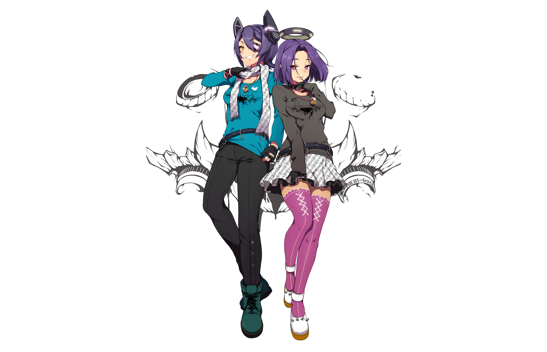 Two anime girls with purple hair and cat ears and halo HD Wallpaper
