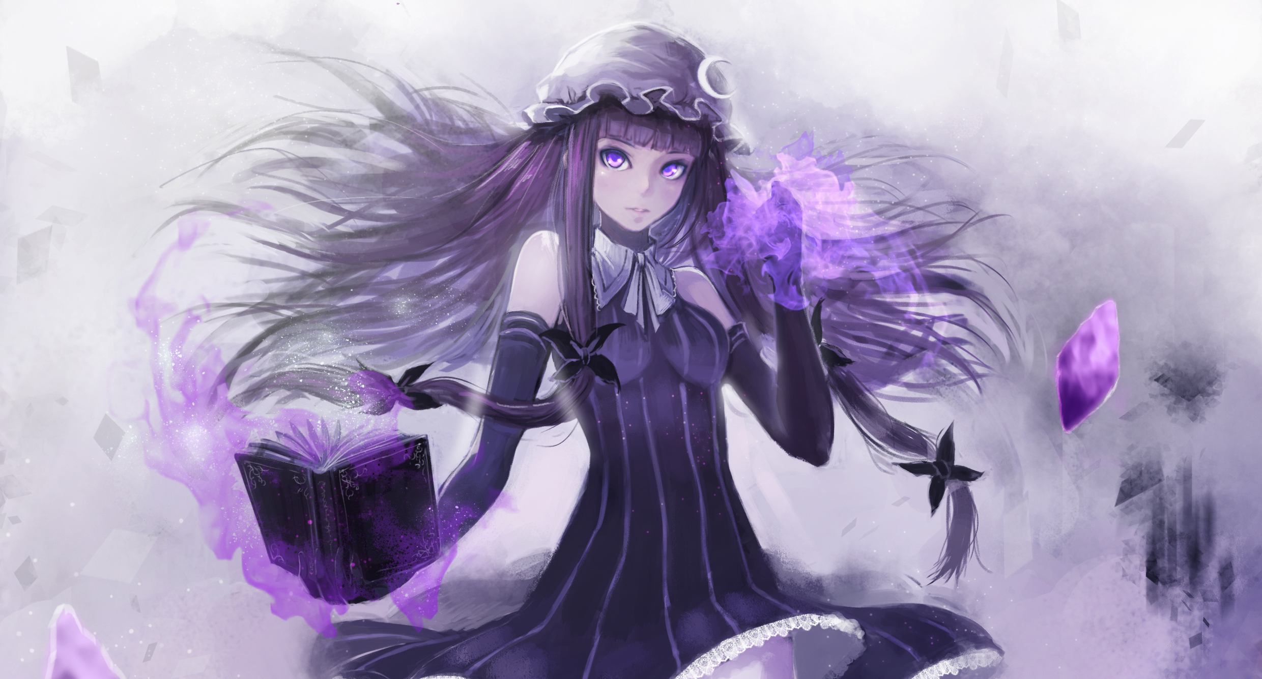 Girl with purple magic and book HD Wallpaper