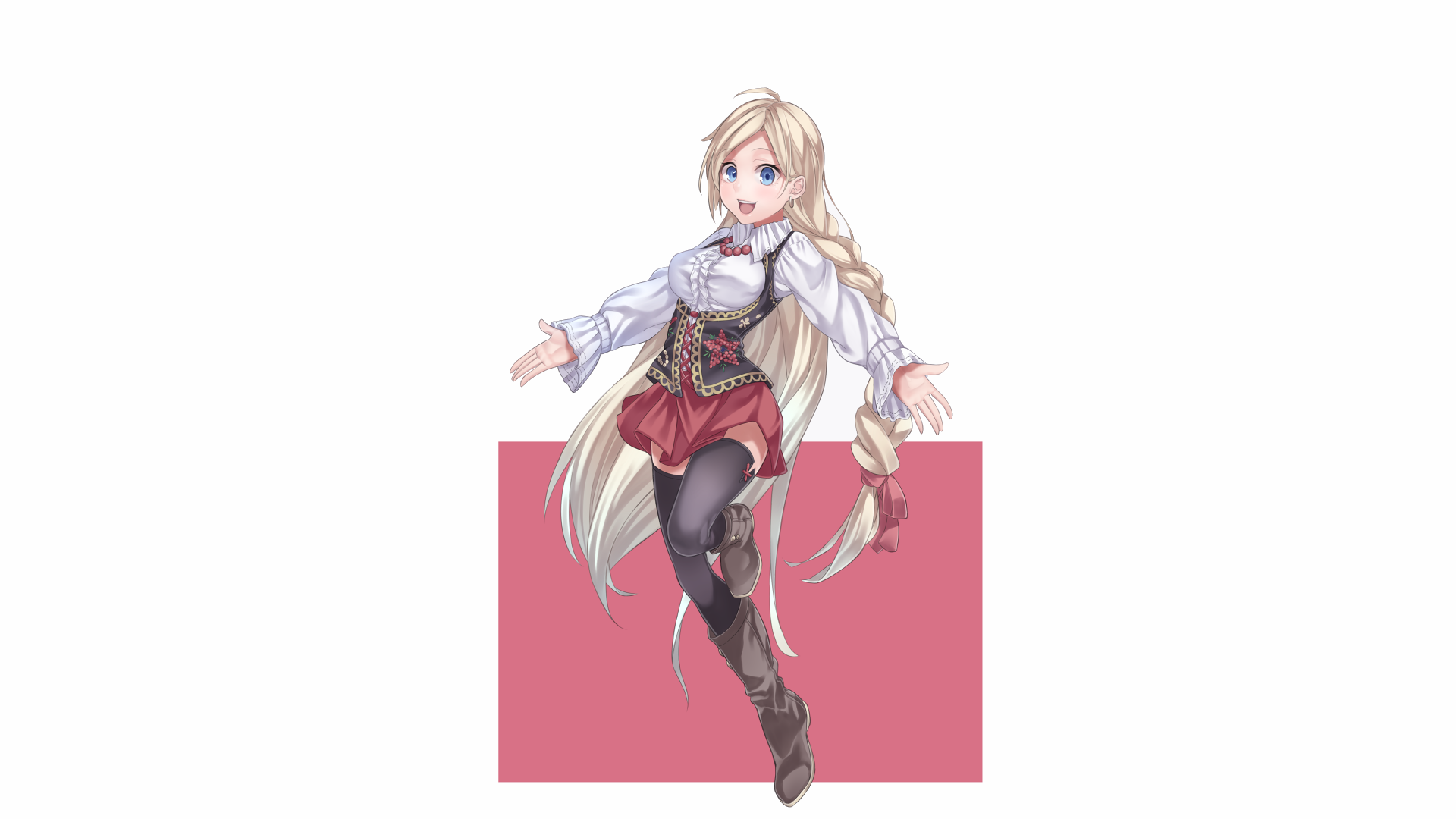 Anime girl with blonde hair and red skirt HD Wallpaper