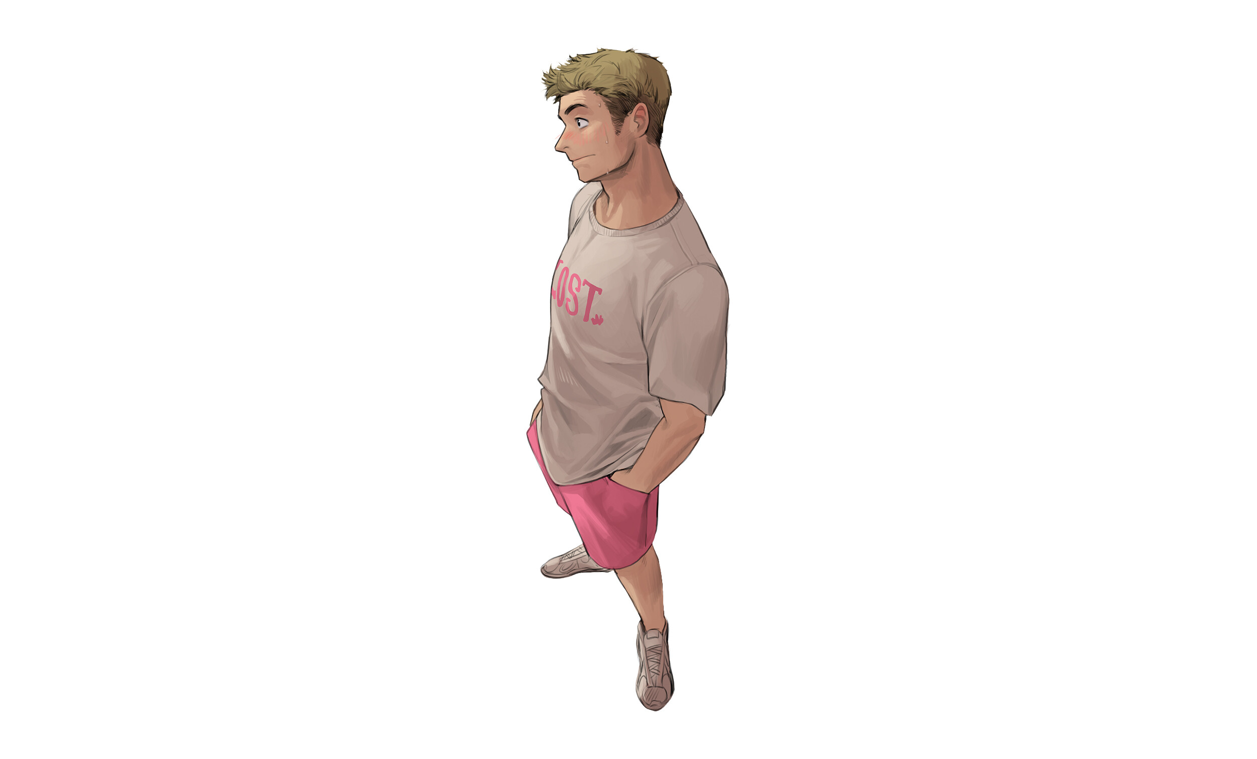 Anime boy wearing a t-shirt and shorts HD Wallpaper