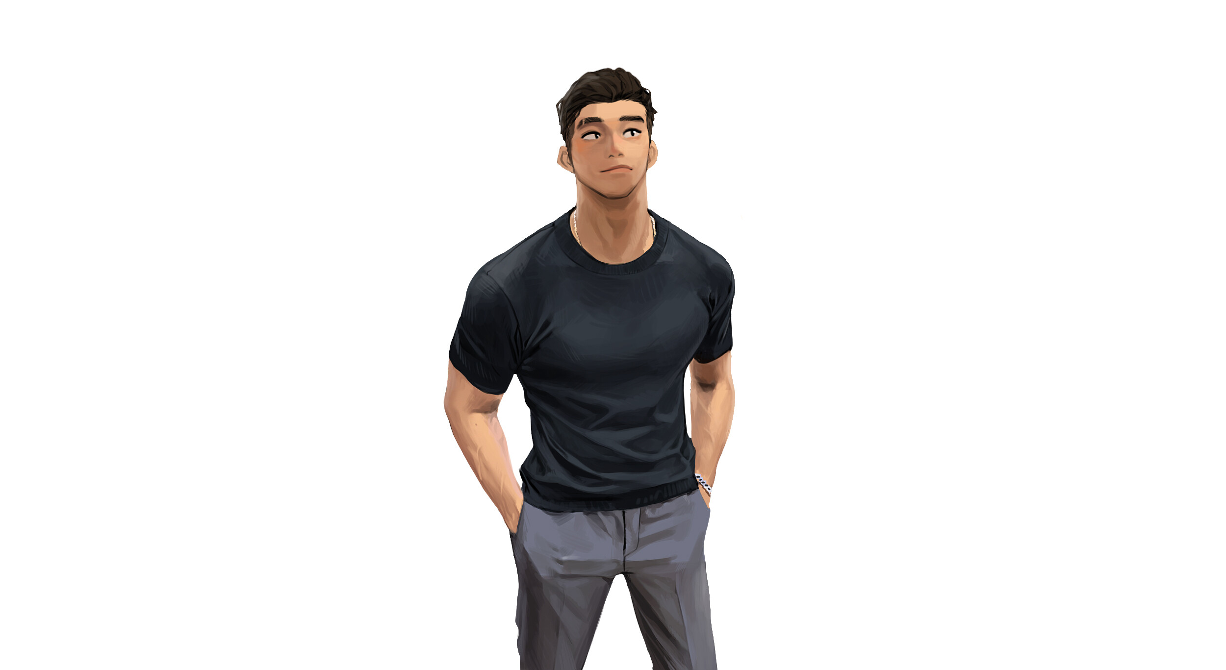Man in black t-shirt and grey pants HD Wallpaper