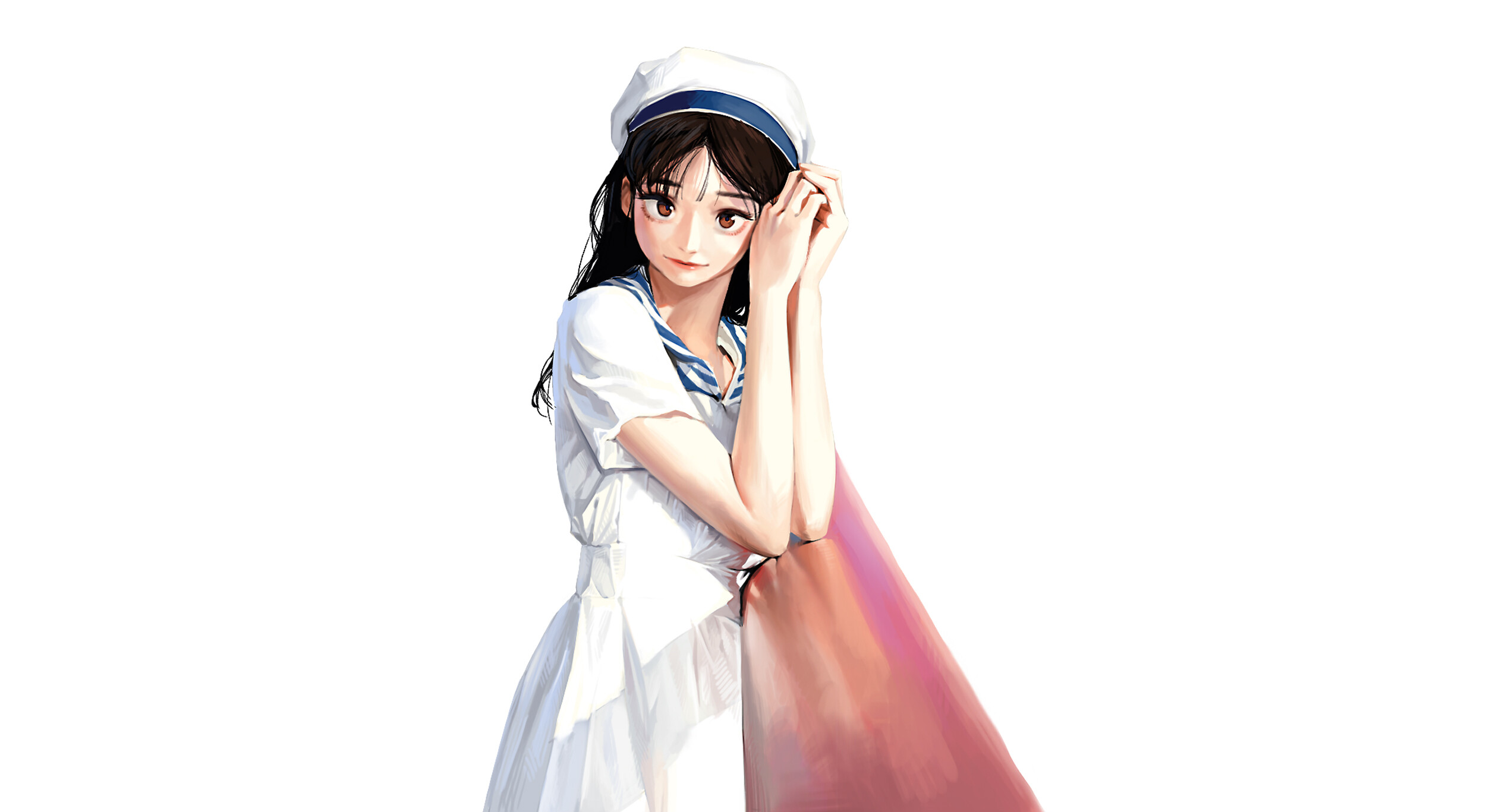 Girl in sailor uniform with hat HD Wallpaper