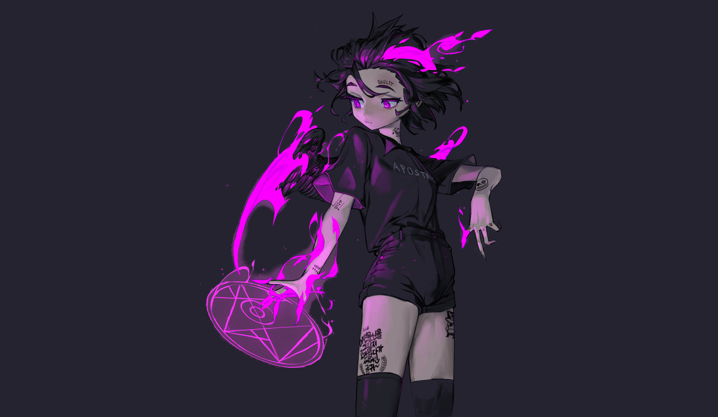 Girl with magical purple energy HD Wallpaper