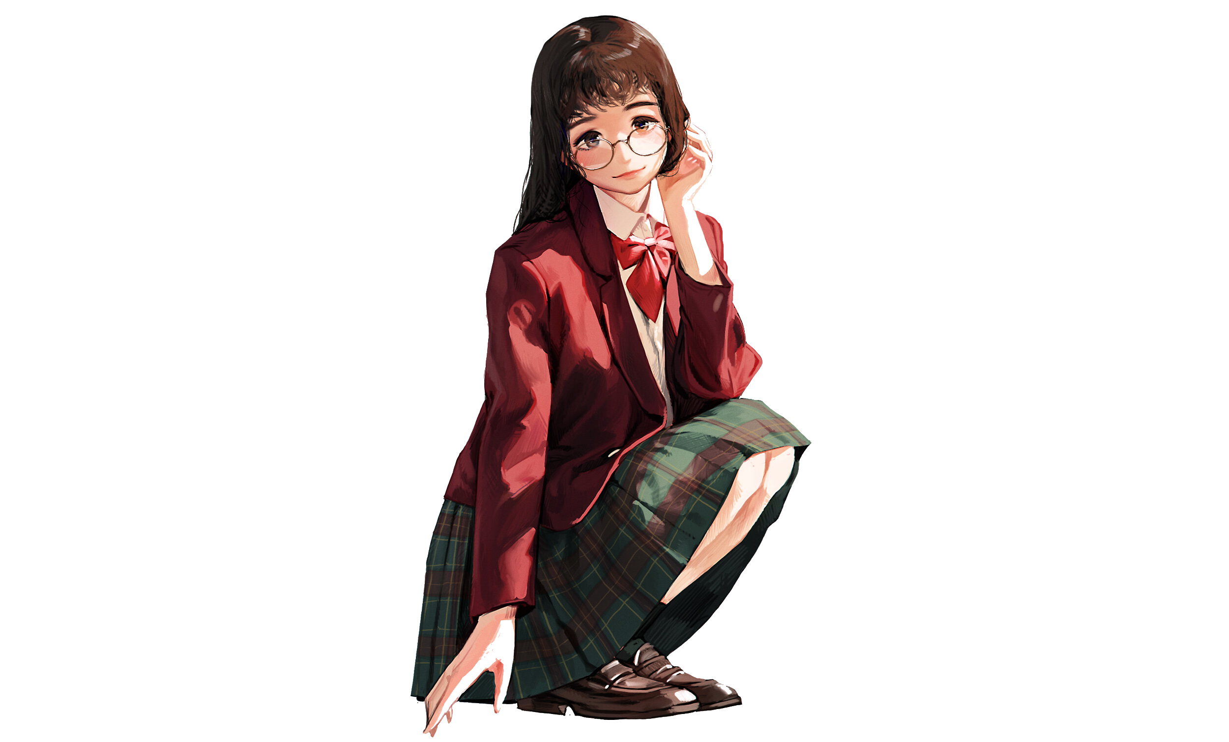 Girl with glasses and school uniform HD Wallpaper