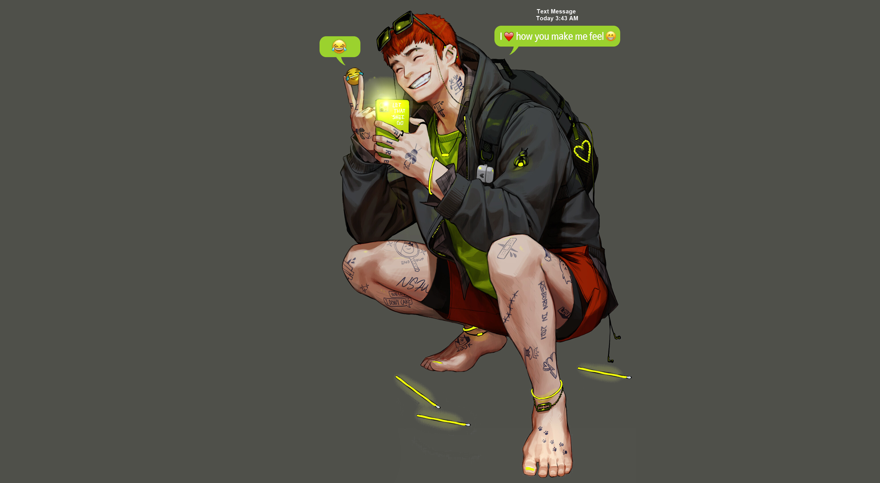 Tattooed young man with phone HD Wallpaper