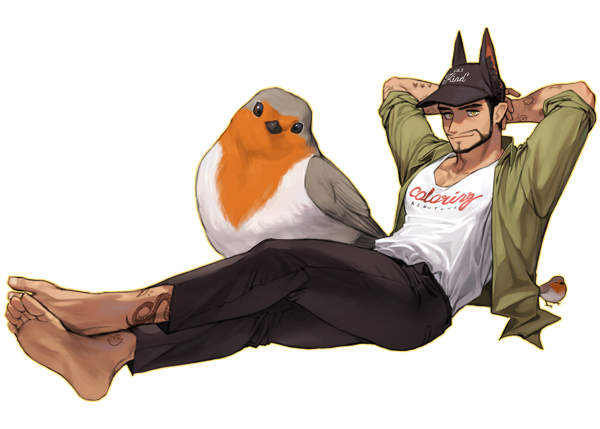 Man with a robin and a small bird HD Wallpaper