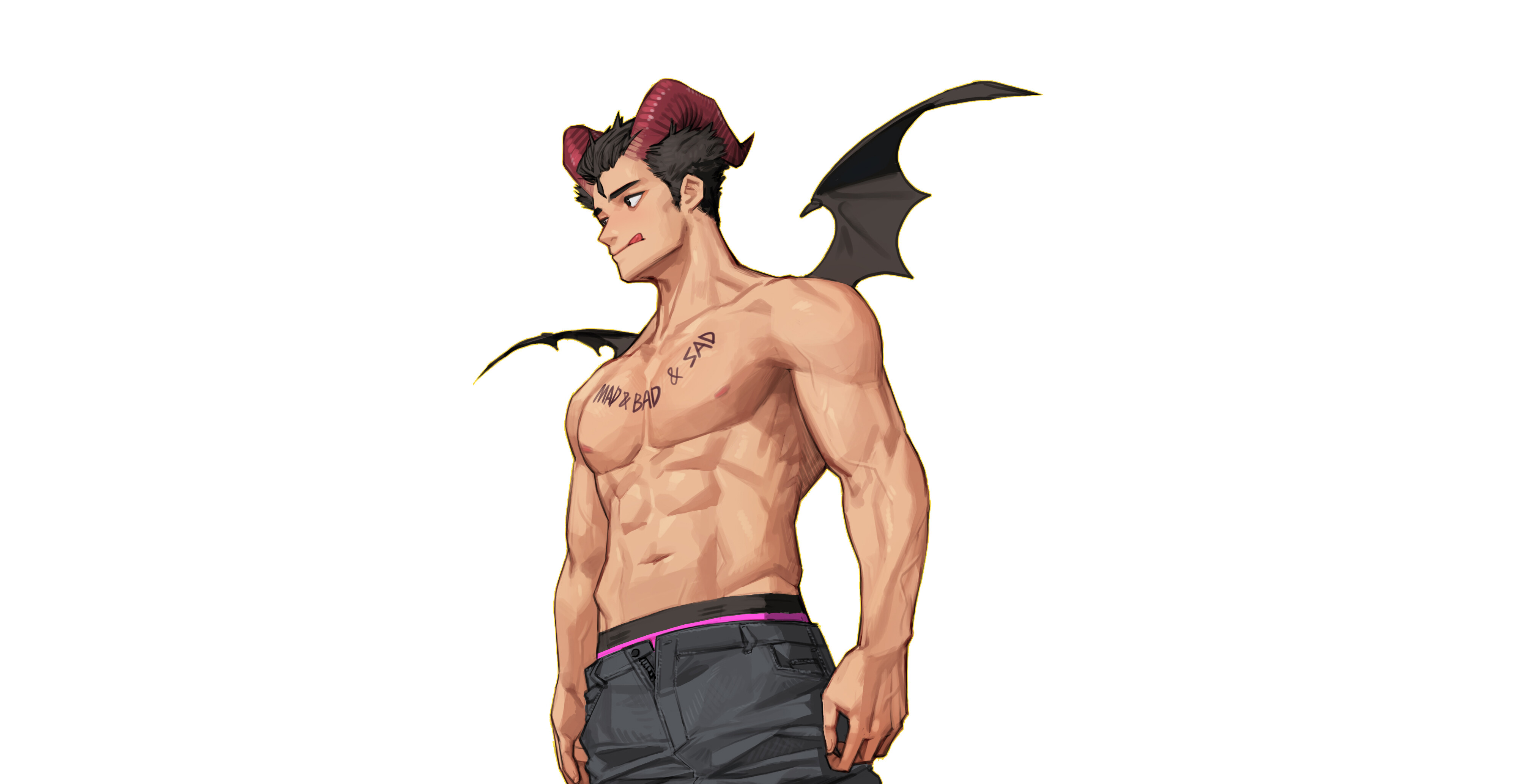 Demon boy with horns and wings HD Wallpaper