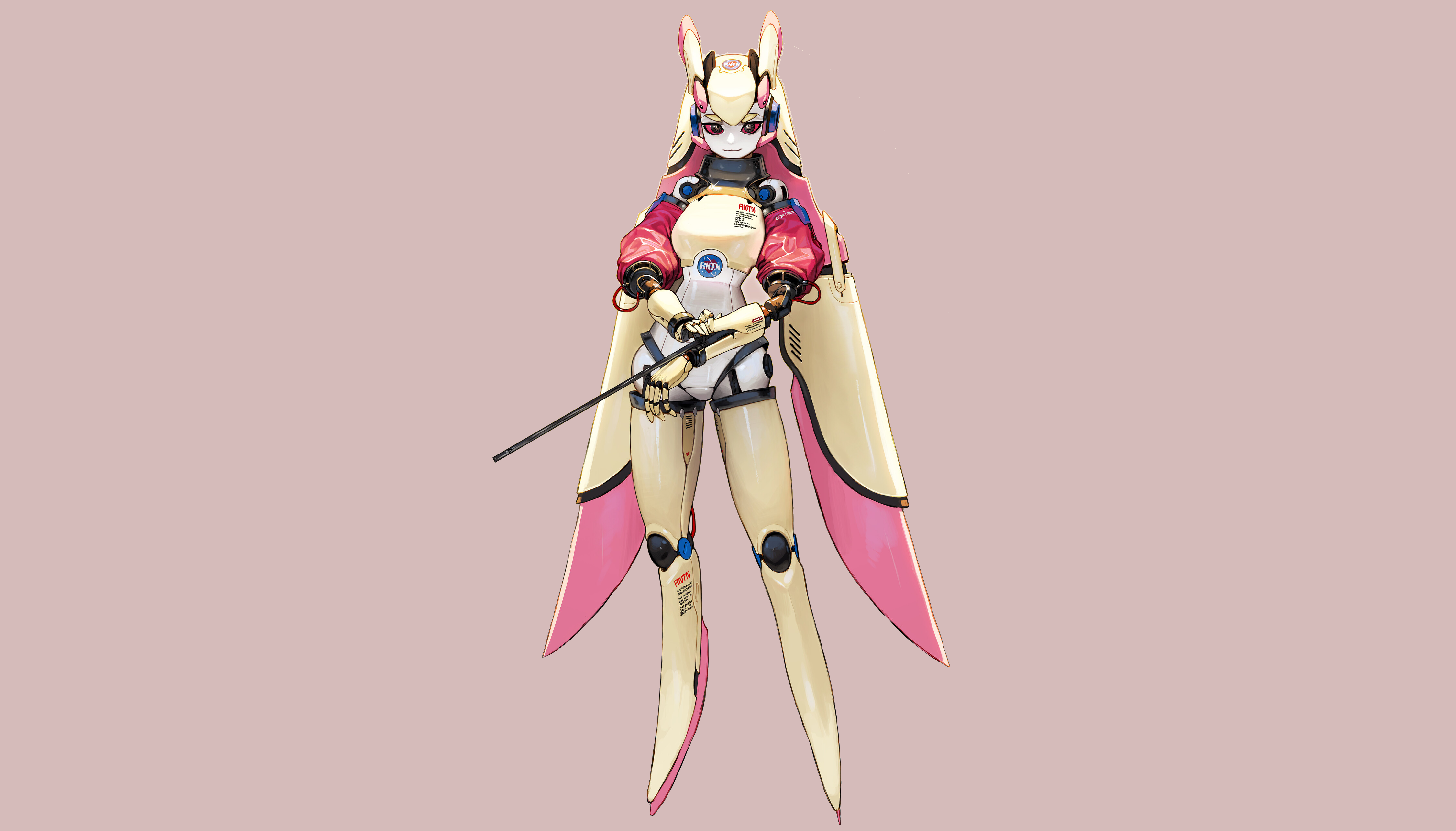 Sci-Fi Robot with Pink Accents and Sword 4K HD Wallpaper