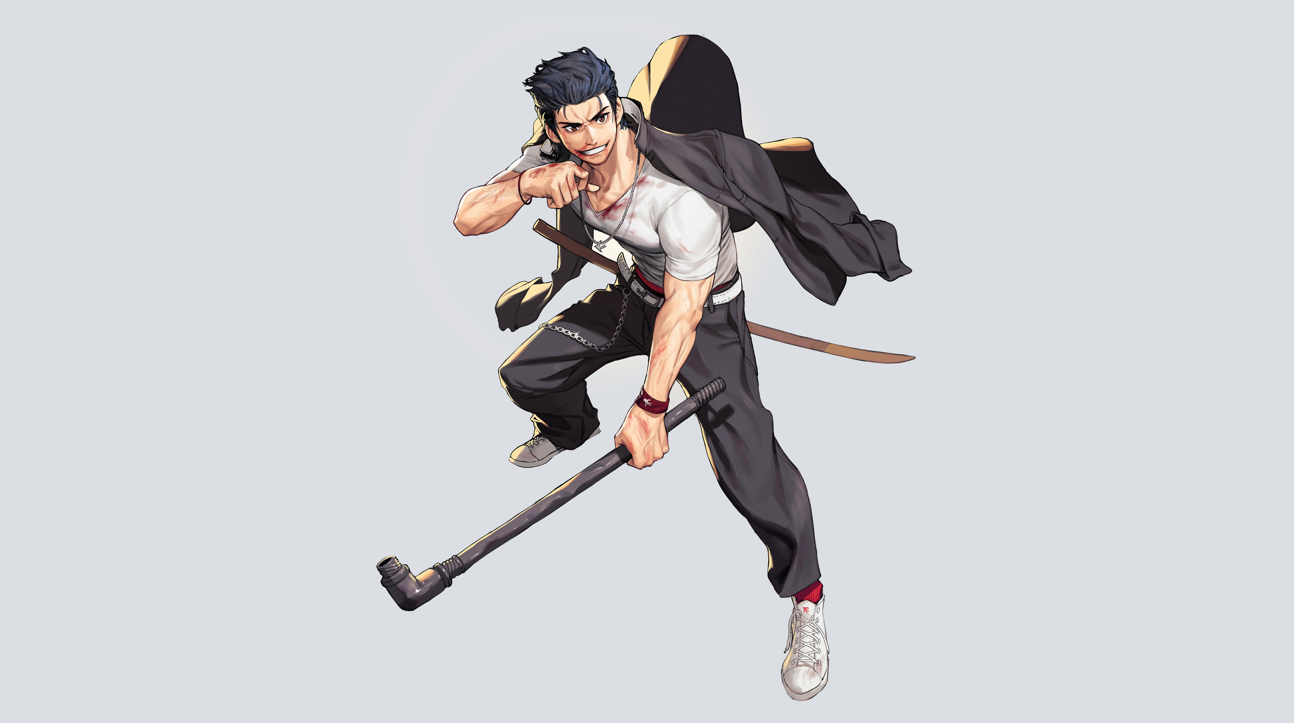Warrior with Katana and Pipe 4K HD Wallpaper