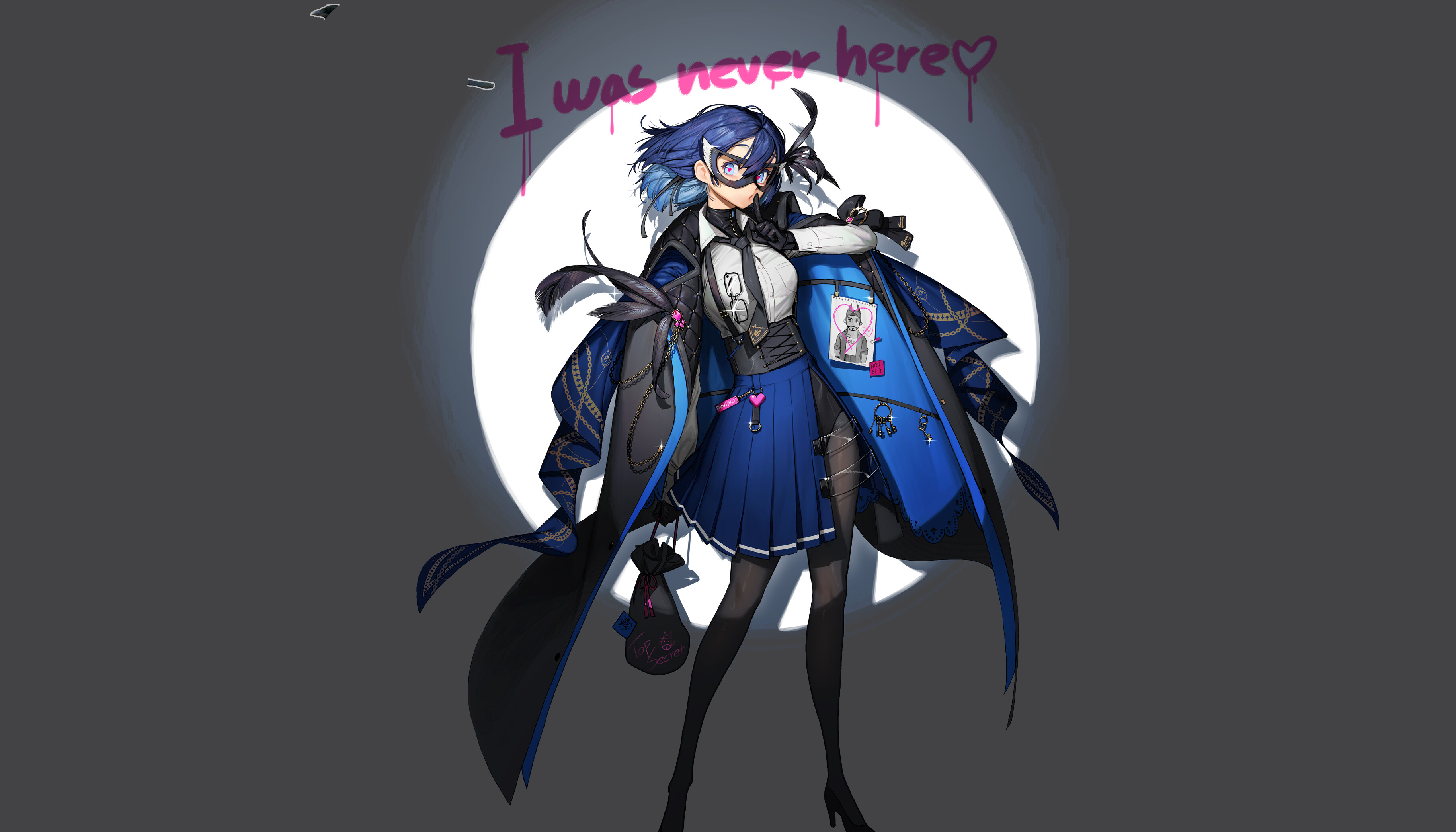 Girl in a mask and blue skirt HD Wallpaper