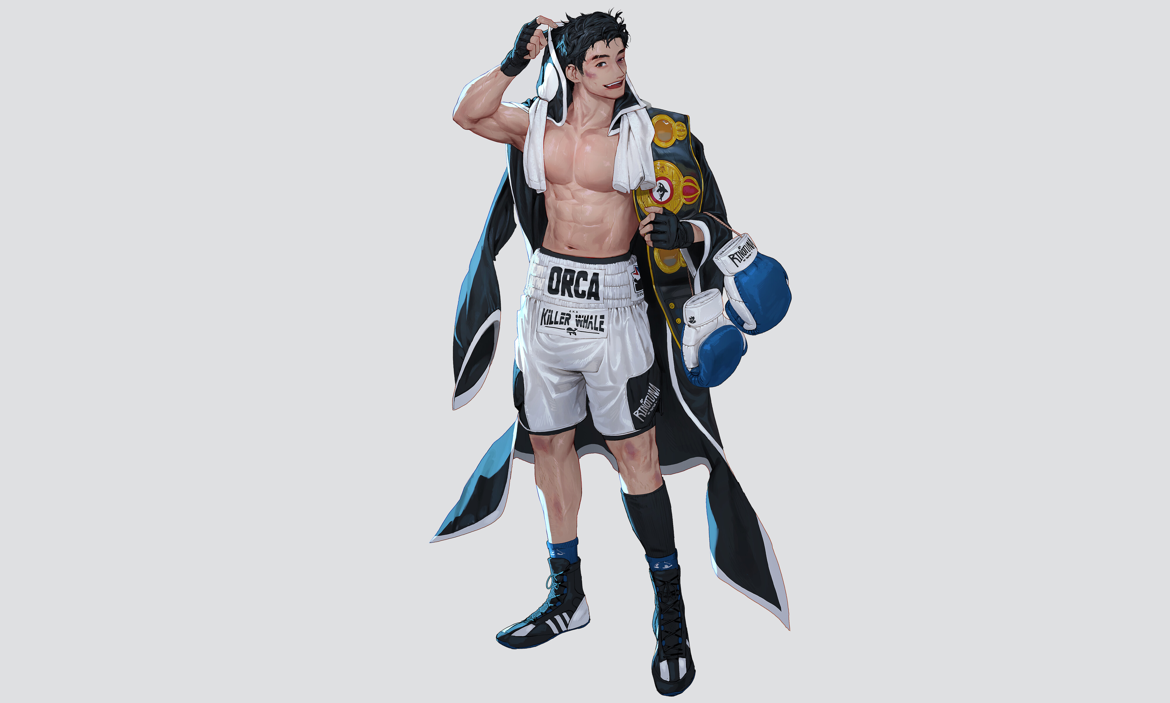 Boxer with Orca shorts and boxing gloves HD Wallpaper