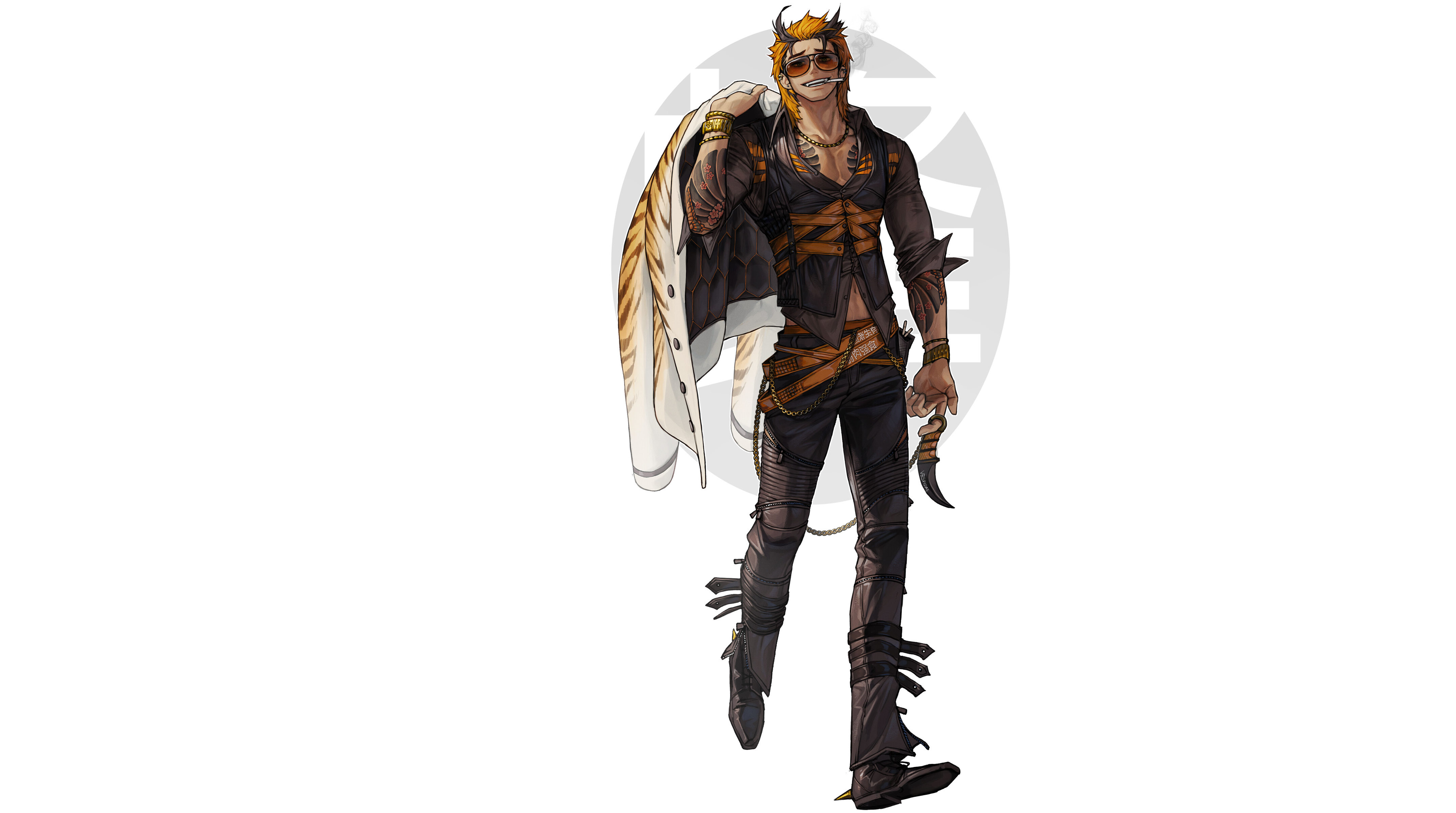 Man with tiger stripes and jacket HD Wallpaper