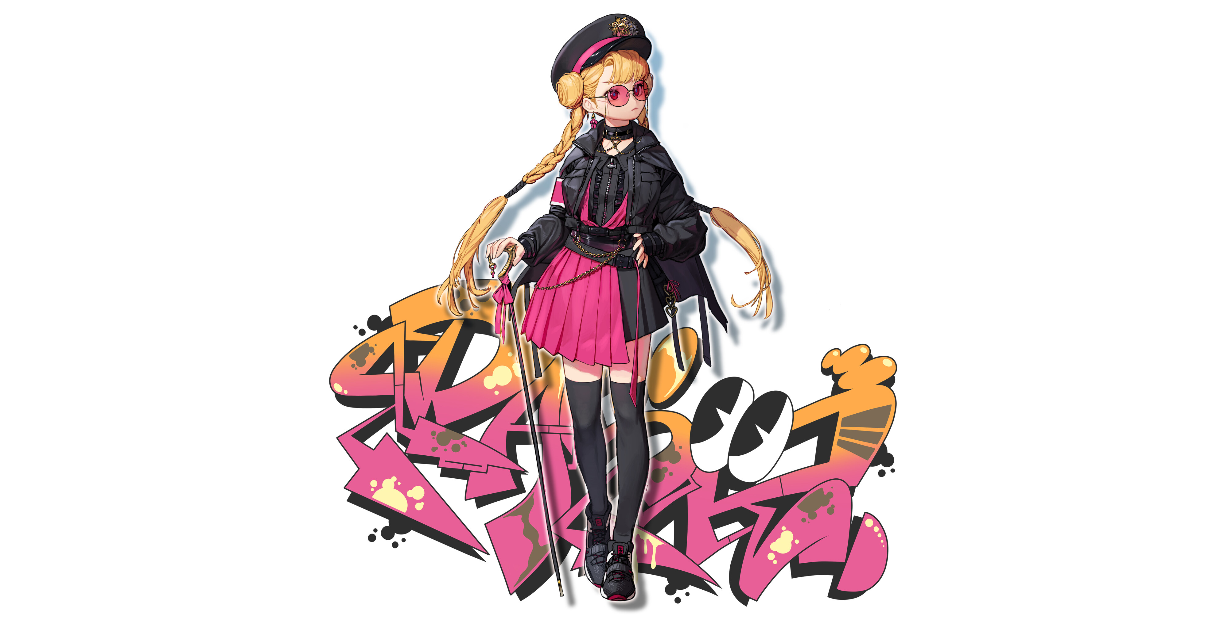 Girl with pink skirt and black jacket HD Wallpaper