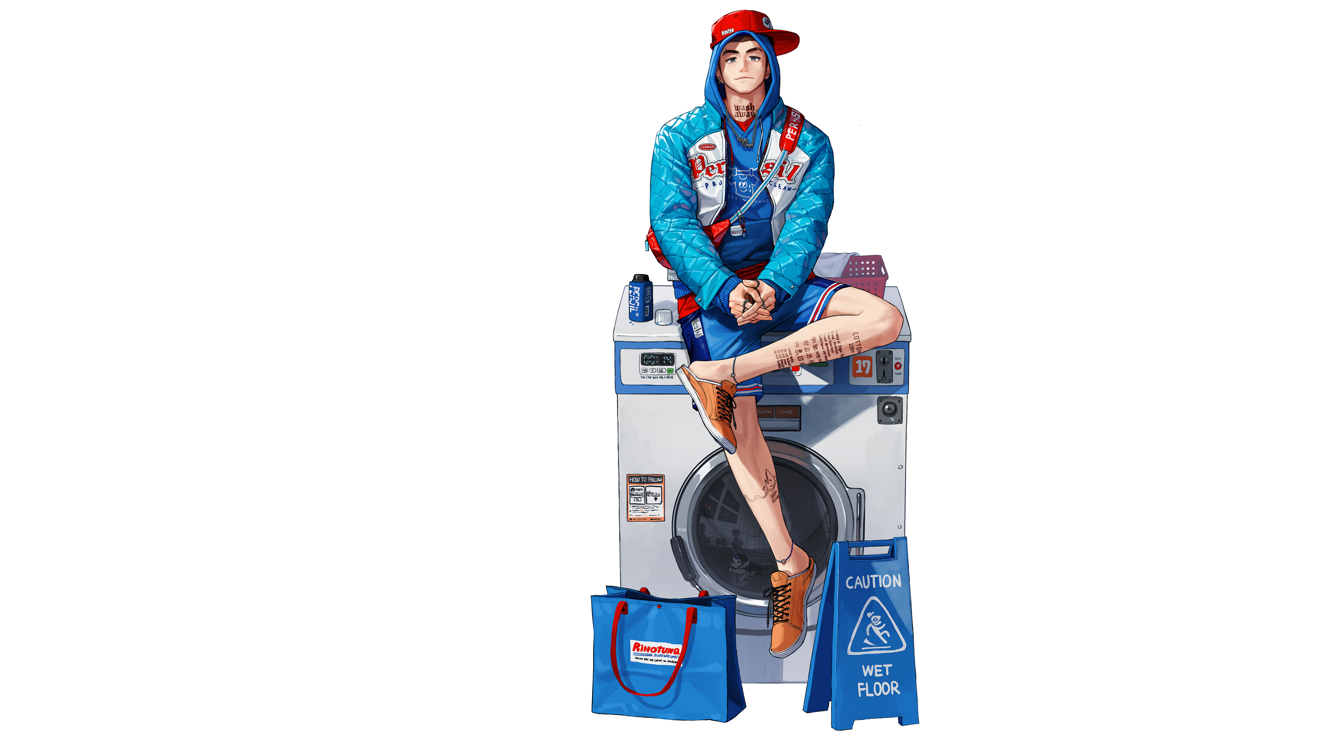 Boy sitting on a washing machine HD Wallpaper