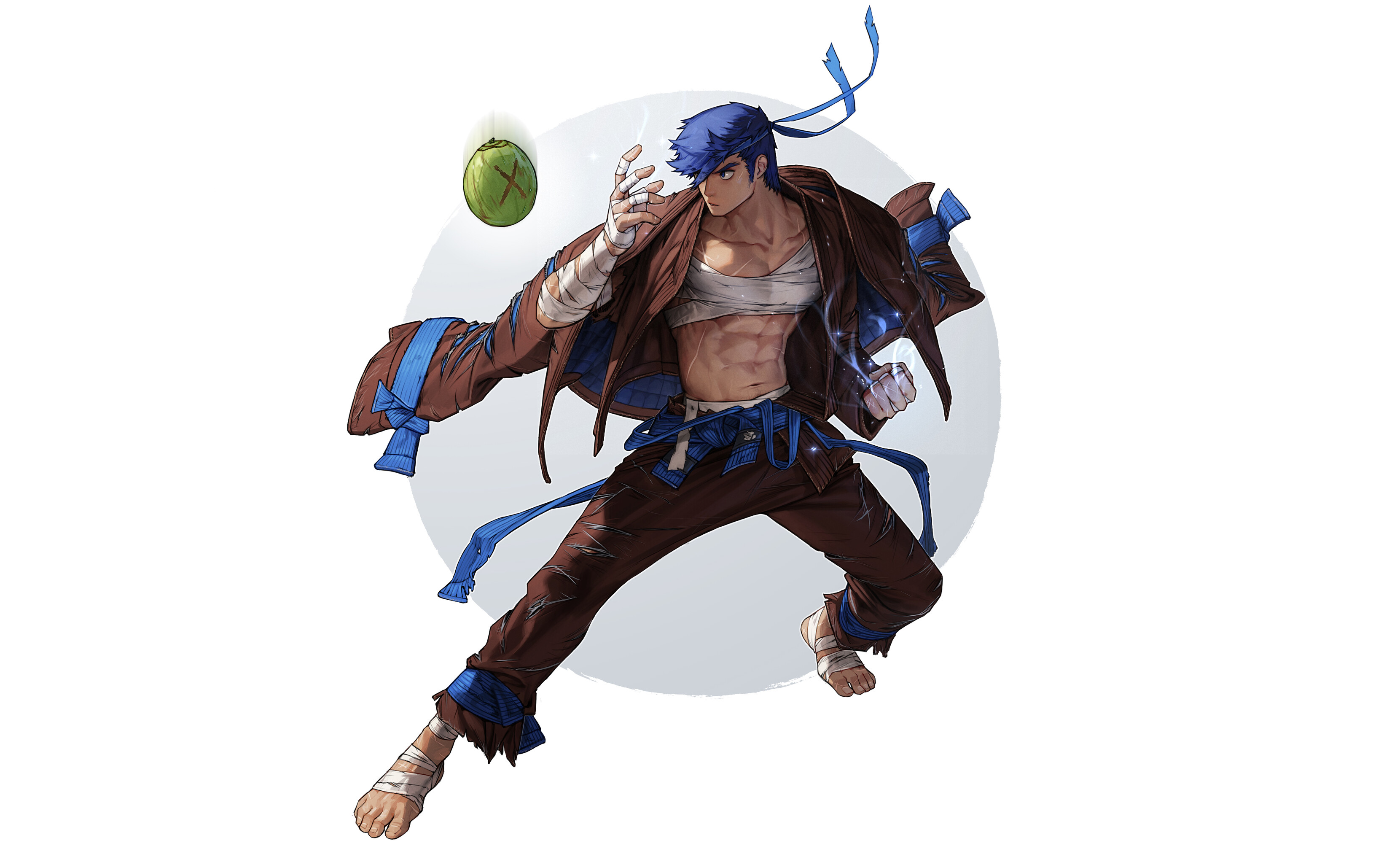 Warrior with blue hair and brown outfit HD Wallpaper