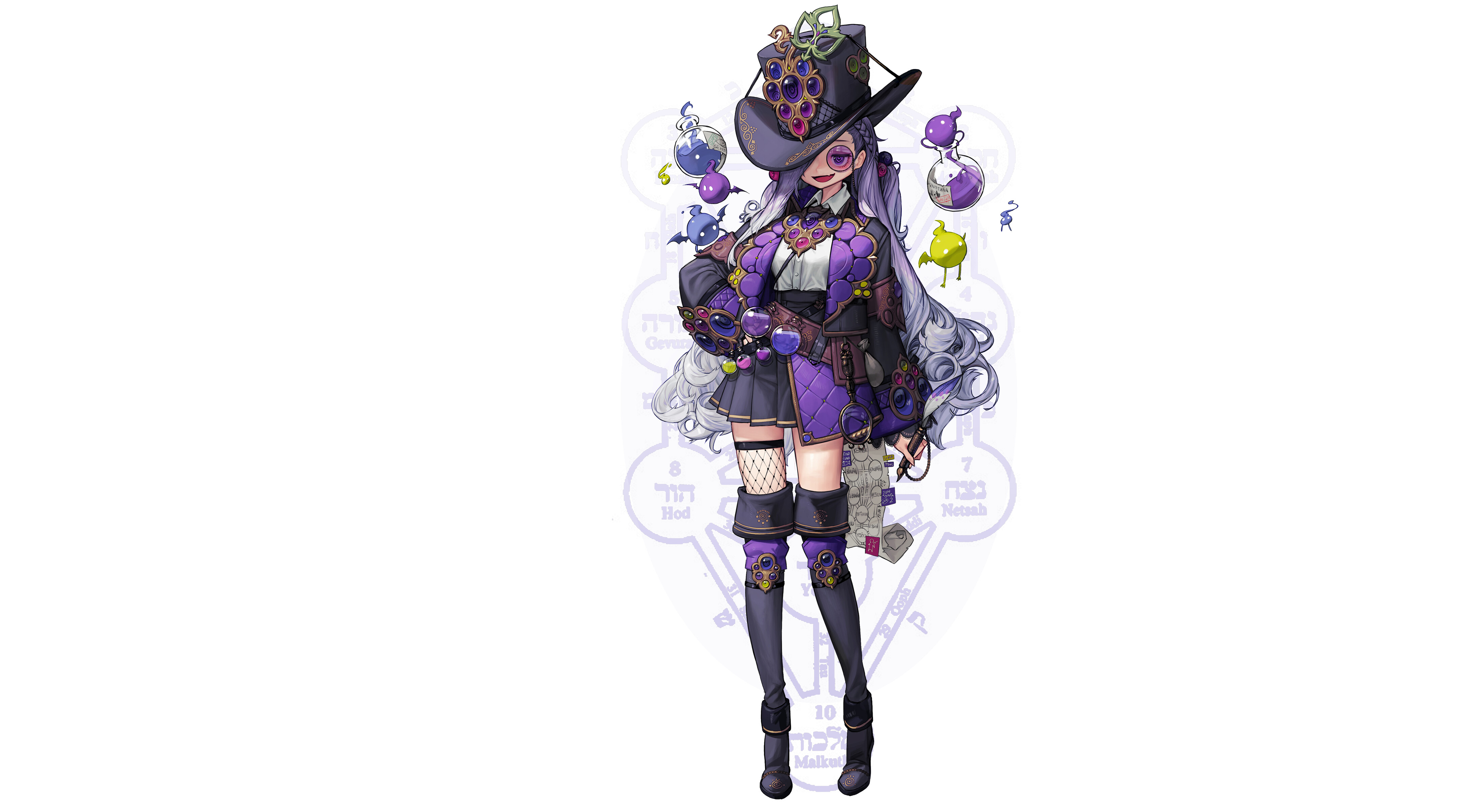 Girl with witch hat and potions 4K HD Wallpaper