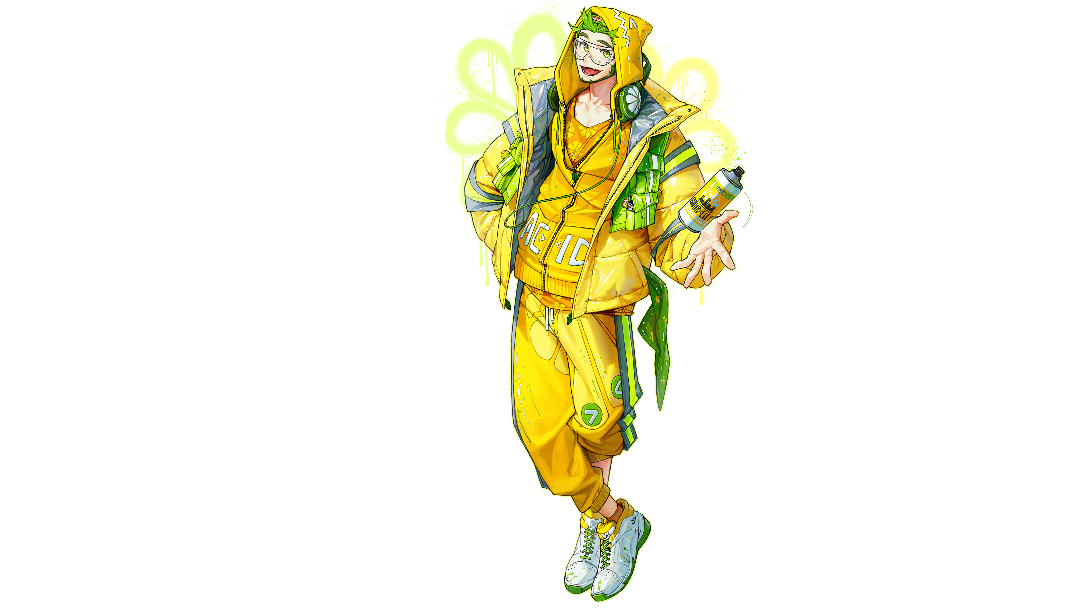 Boy in yellow streetwear with spray can HD Wallpaper
